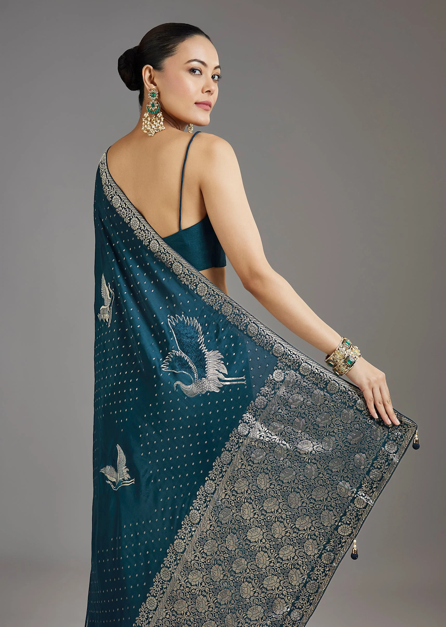 Royal Blue Dola Silk Saree - Image 6