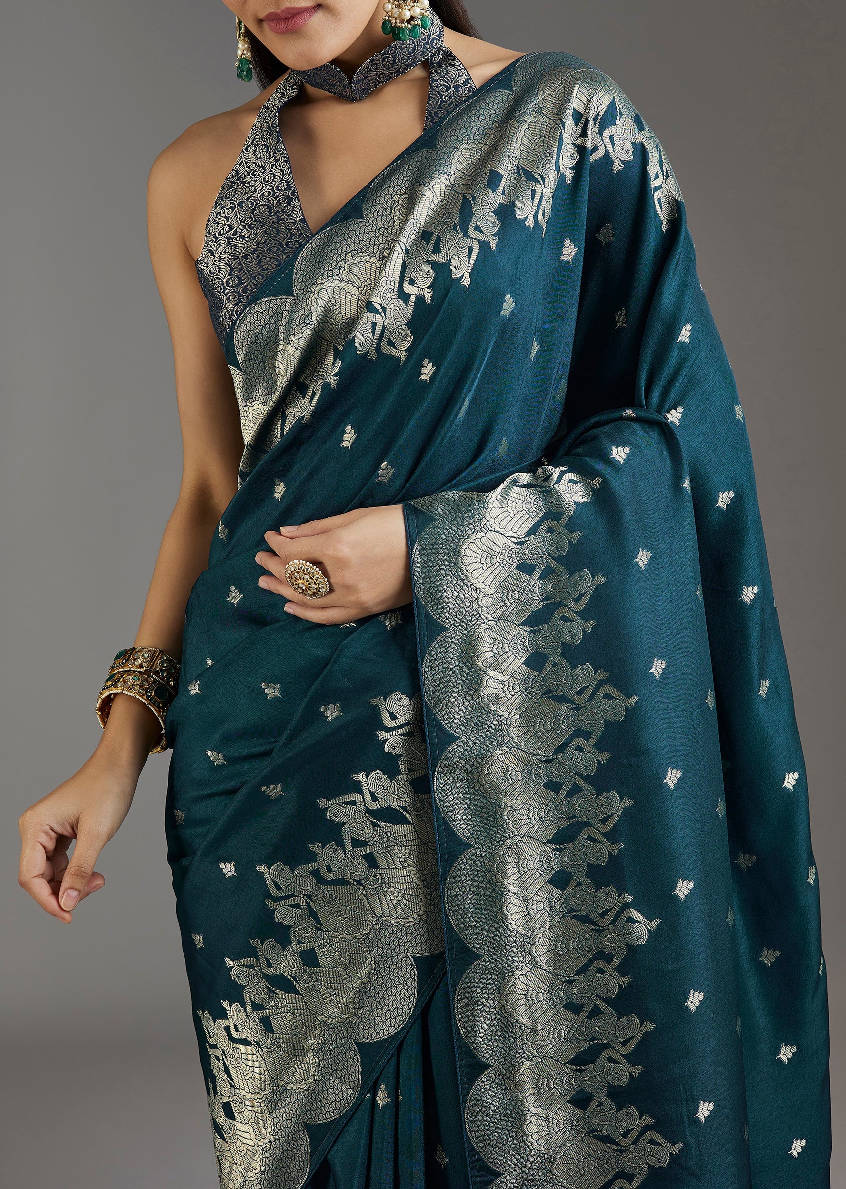 Royal Blue Dola Silk Woven Saree - Image 2