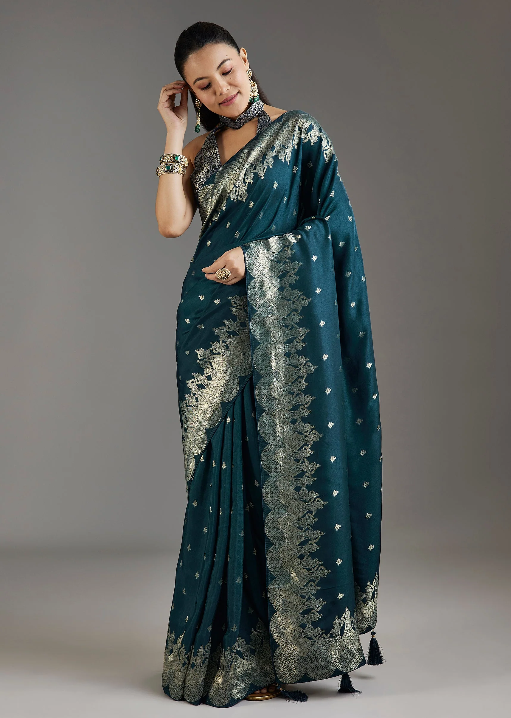 Royal Blue Dola Silk Woven Saree - Image 3