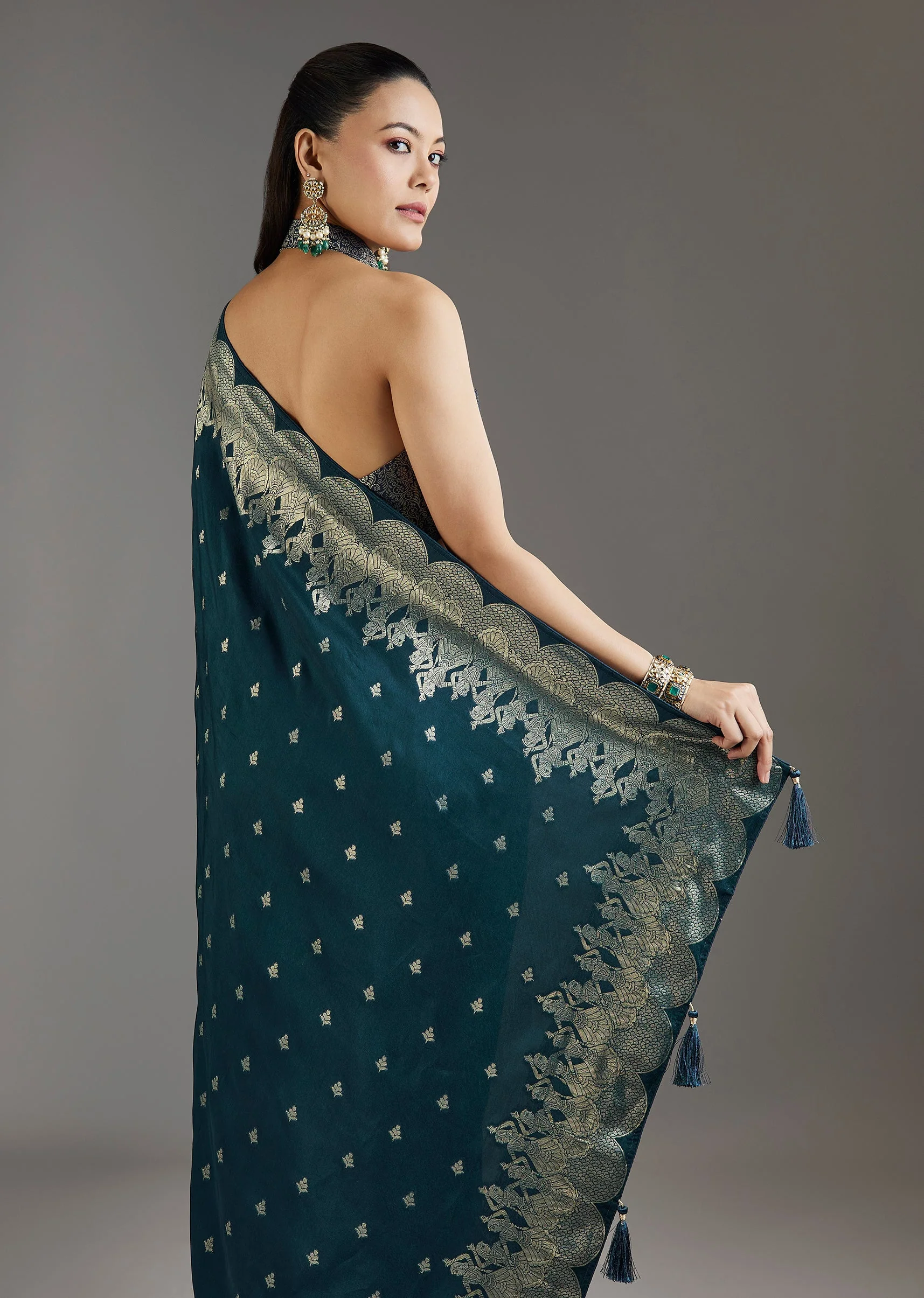Royal Blue Dola Silk Woven Saree - Image 6