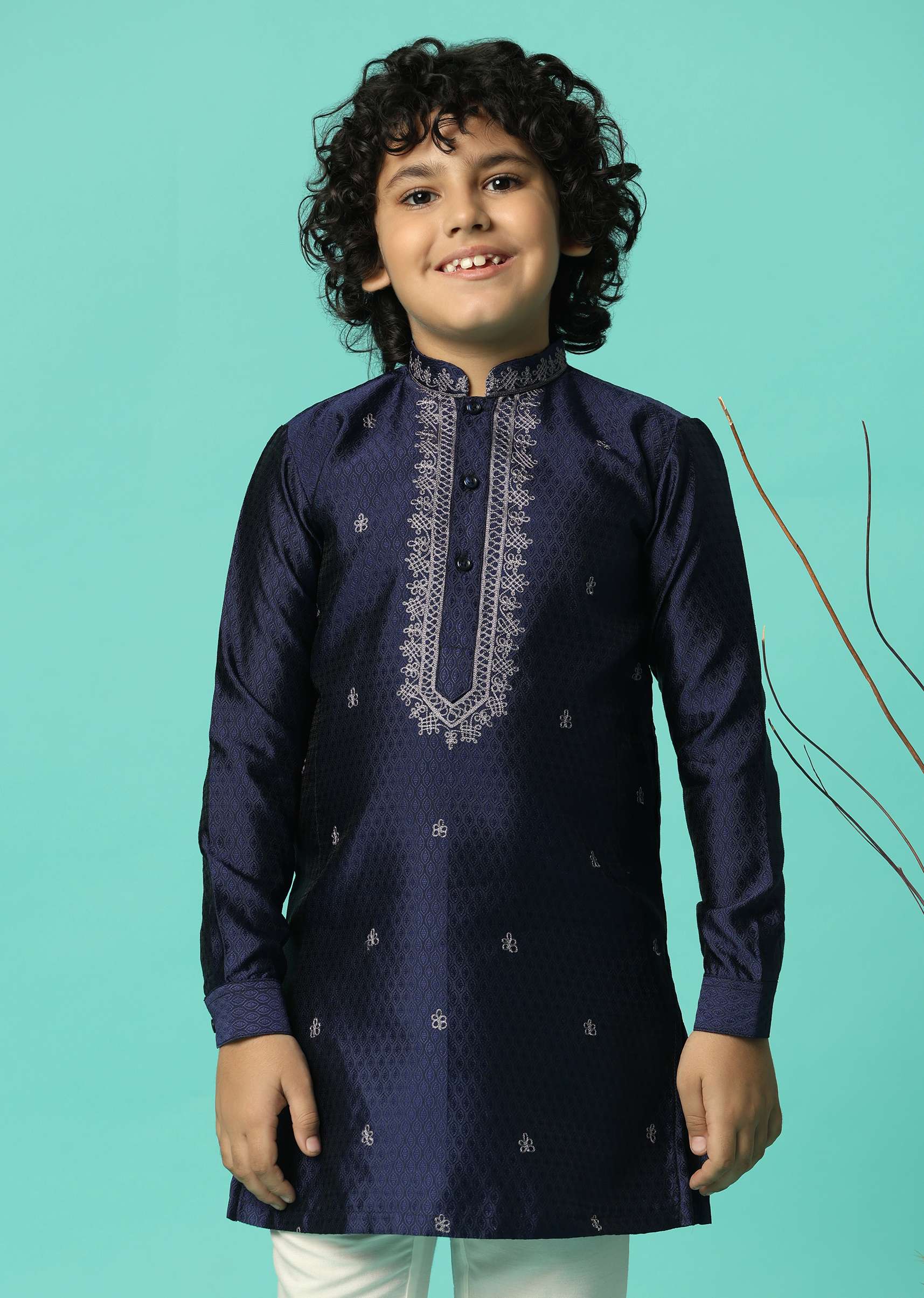 Royal Blue Festive Kurta Set For Boys - Image 2