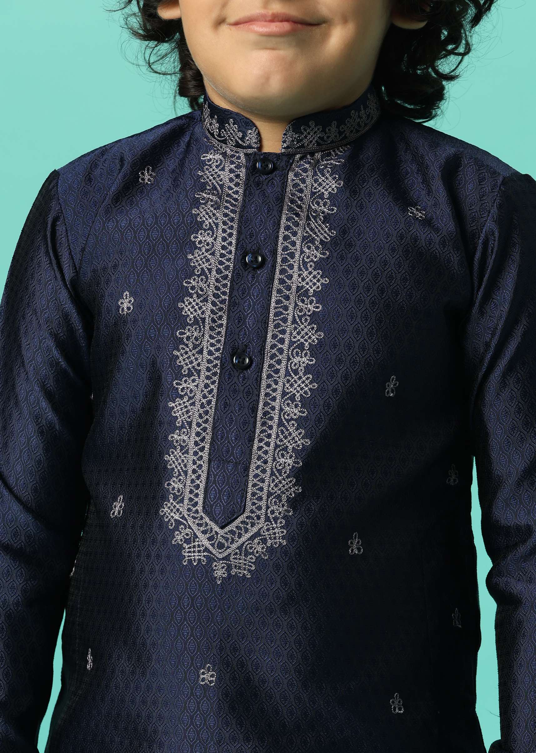 Royal Blue Festive Kurta Set For Boys - Image 4
