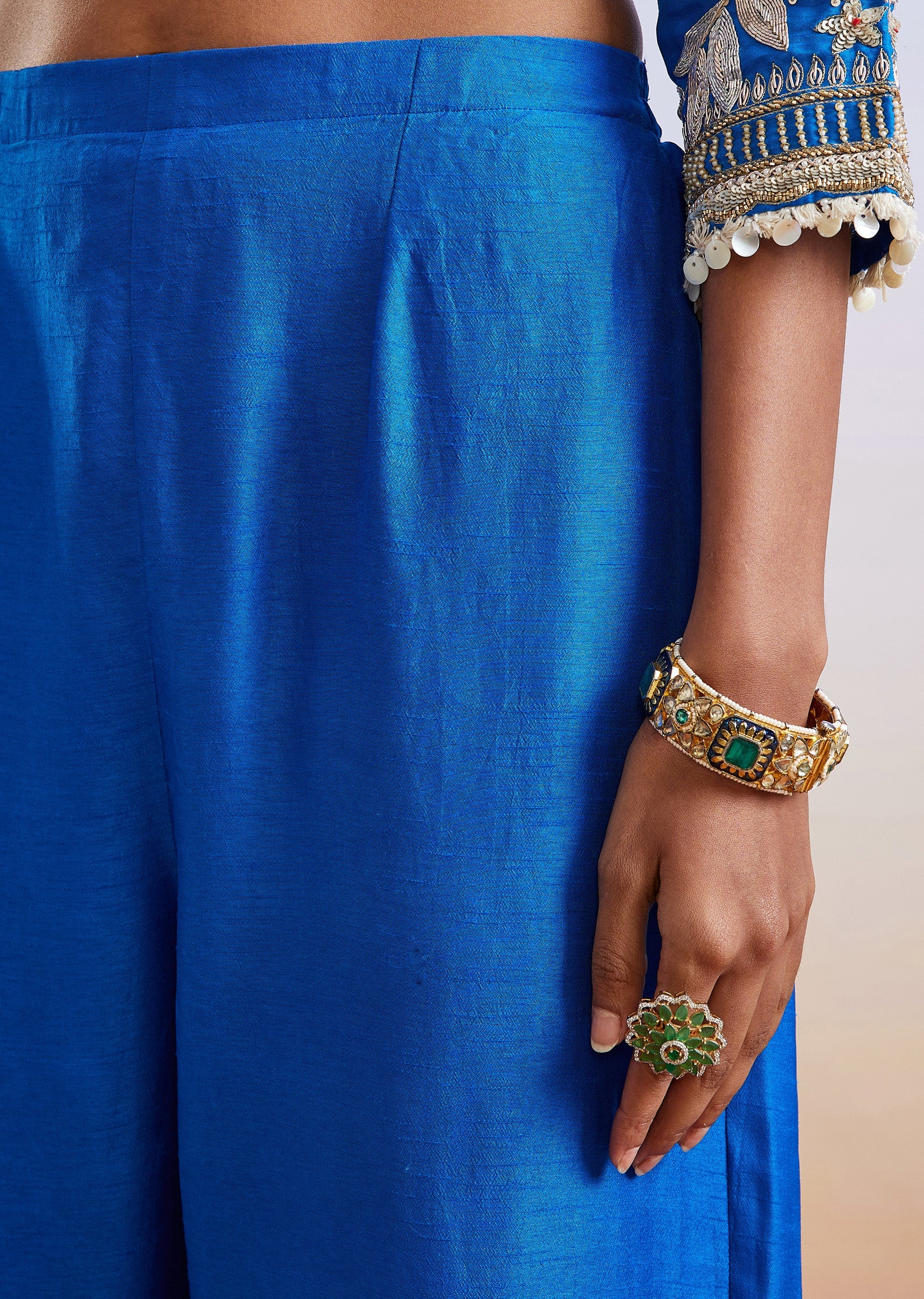 Royal Blue Zardosi Embroidered Silk Palazzo Suit With Dupatta - Image 6