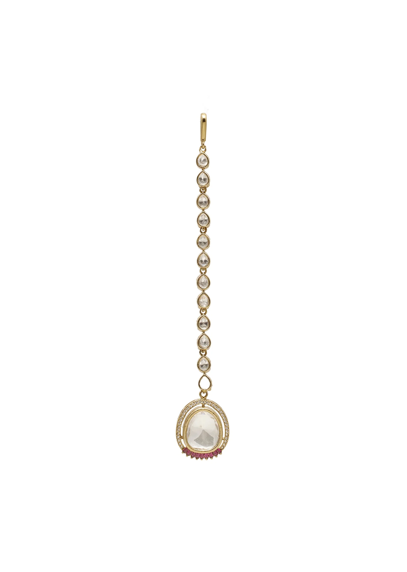Royal Gold Maangtikka With Red Accent Drop - Image 2
