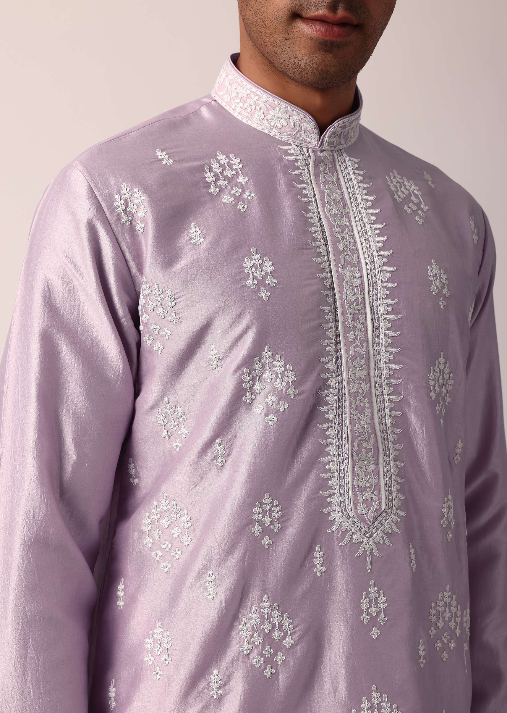 Royal Purple Silk Kurta Set With Exquisite Handwork - Image 2