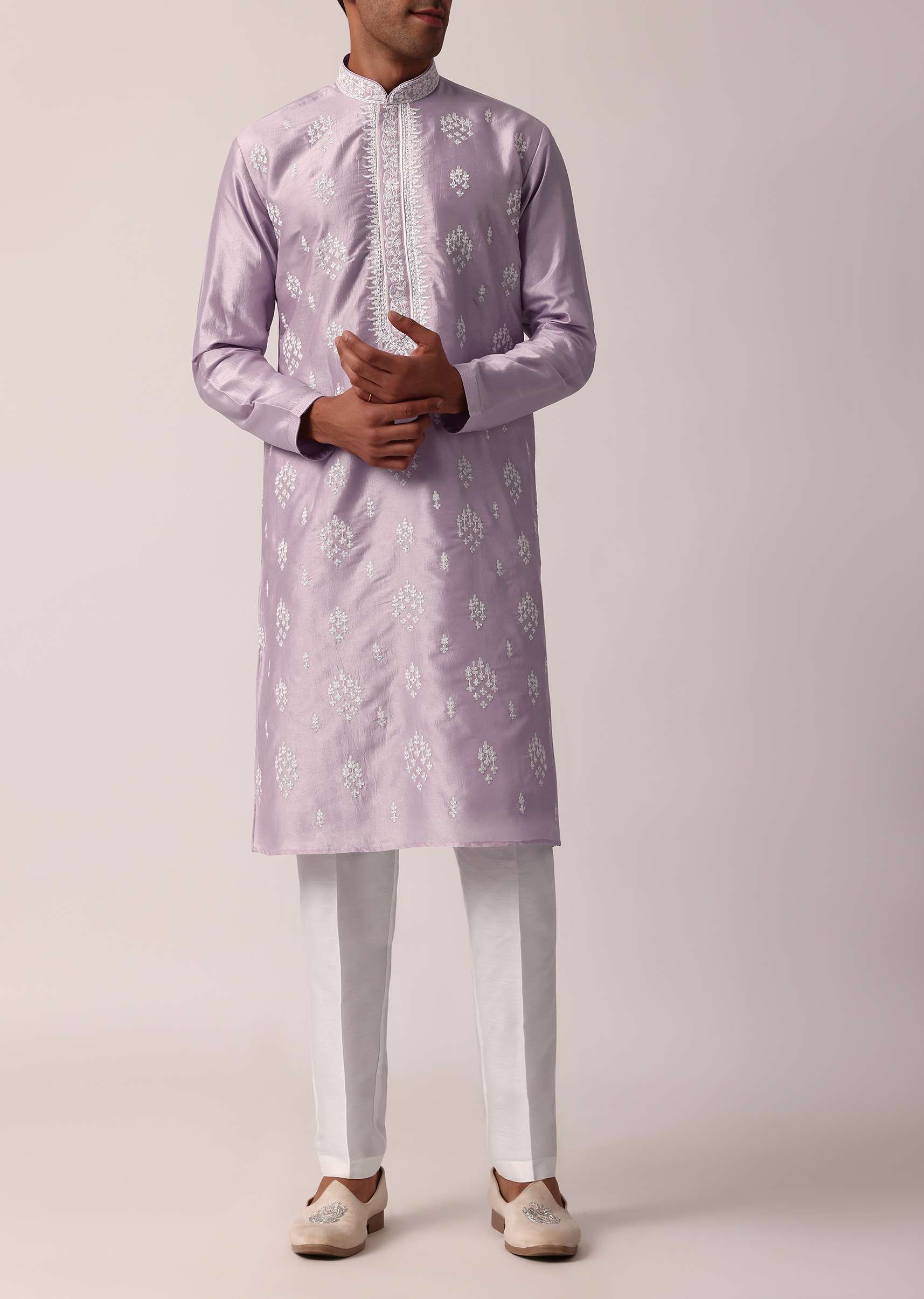 Royal Purple Silk Kurta Set With Exquisite Handwork - Image 3