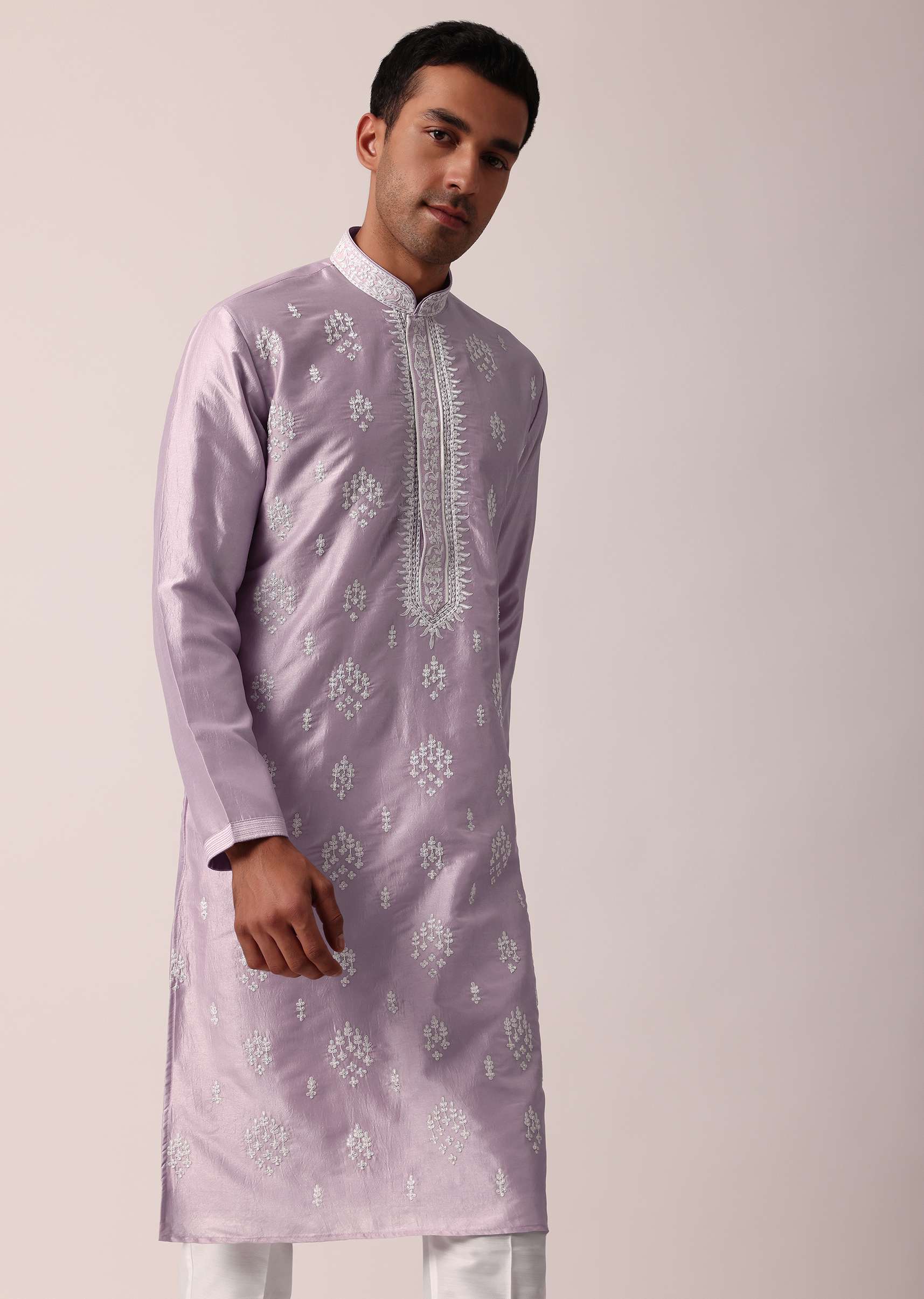 Royal Purple Silk Kurta Set With Exquisite Handwork - Image 4