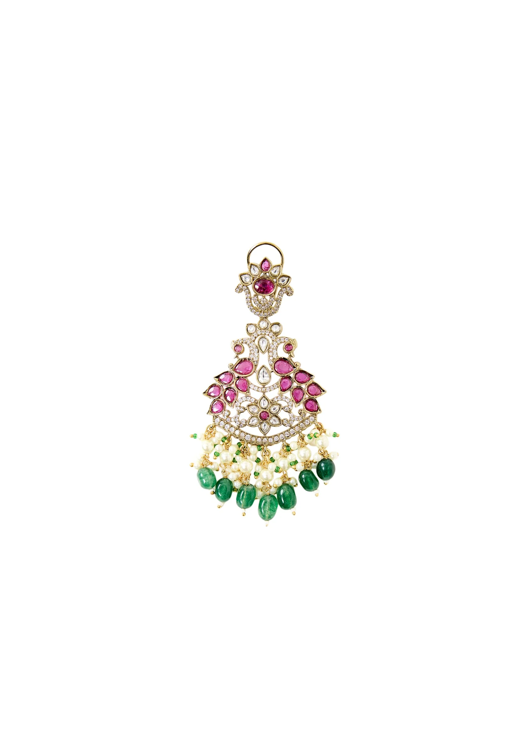 Ruby And Emerald Beaded Chandelier Earrings With Pearl Drops - Image 3