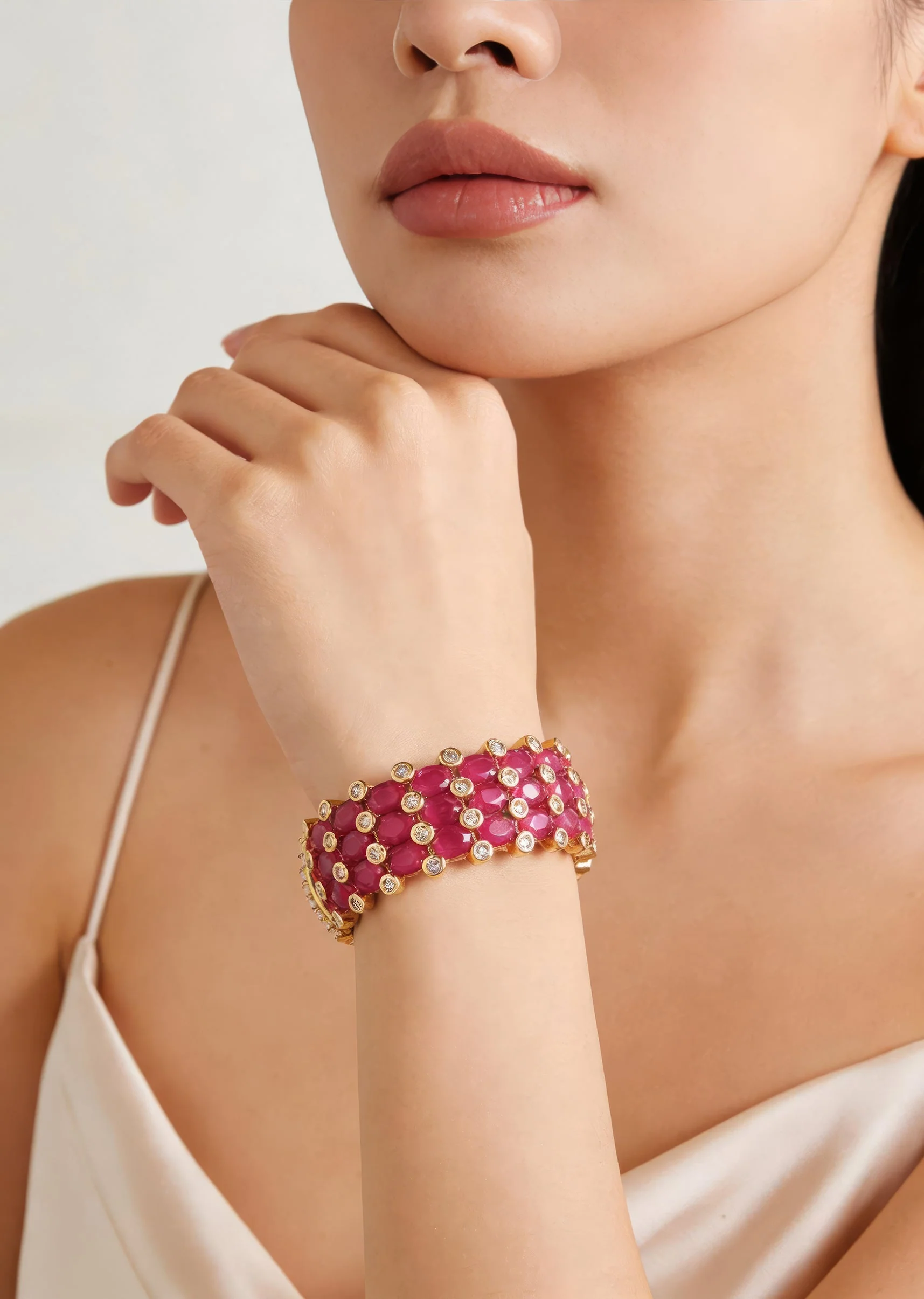 Ruby Red And Gold Plated Pink Kundan Polki Bangles