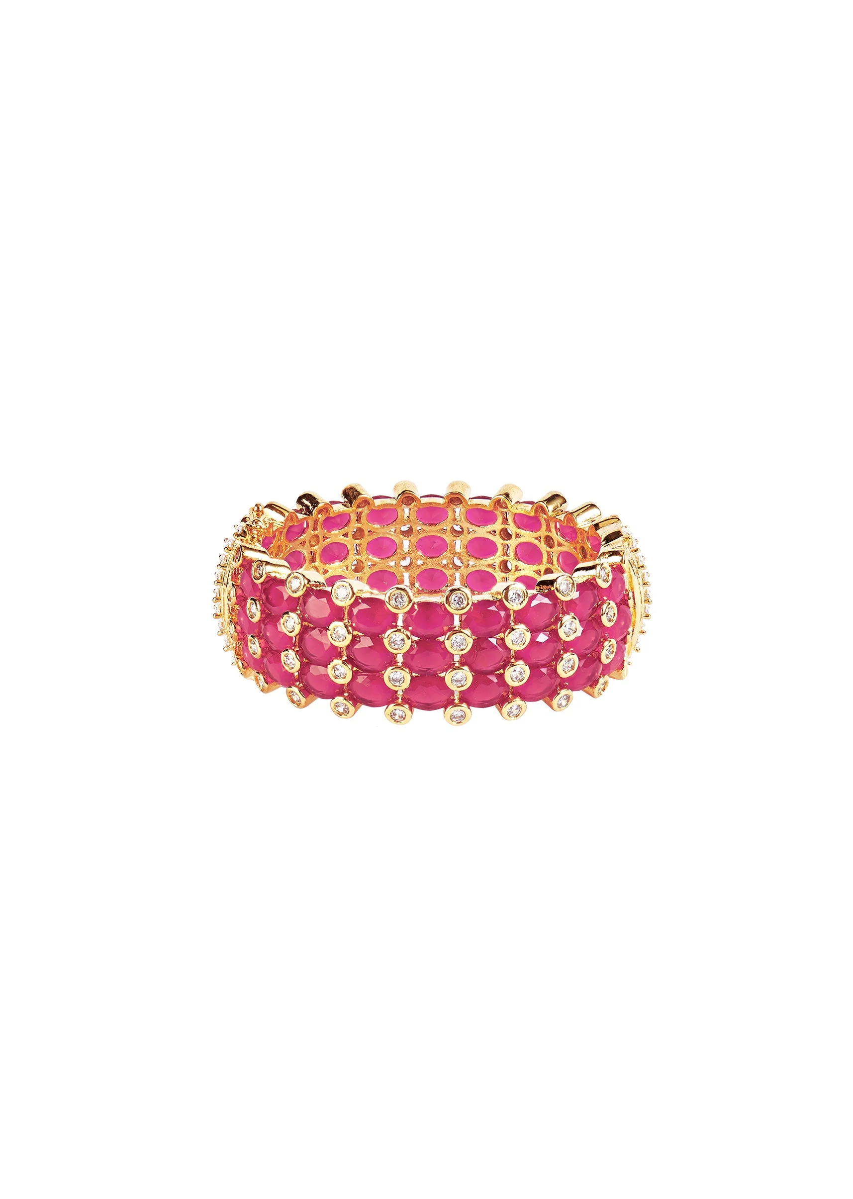 Ruby Red And Gold Plated Pink Kundan Polki Bangles - Image 4