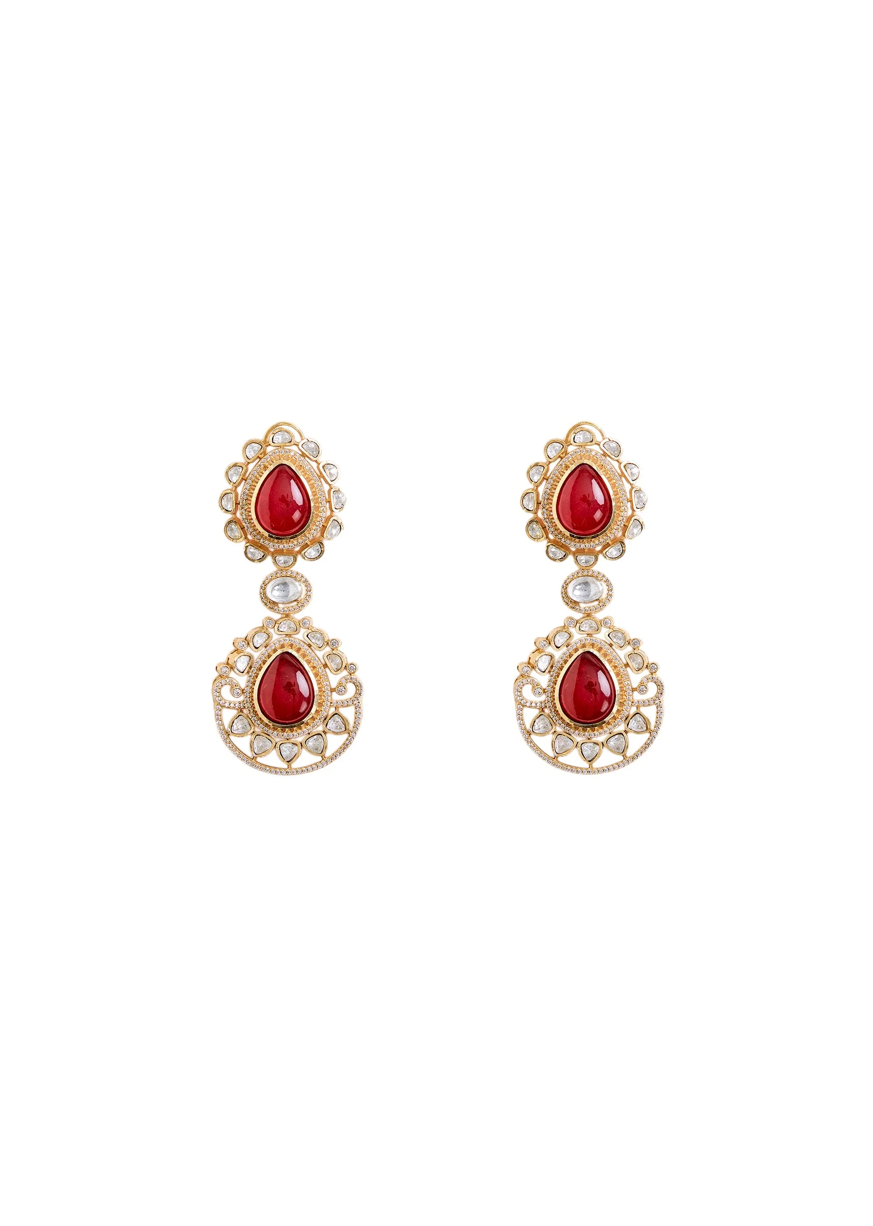 Ruby Red Statement Drop Earrings - Image 2