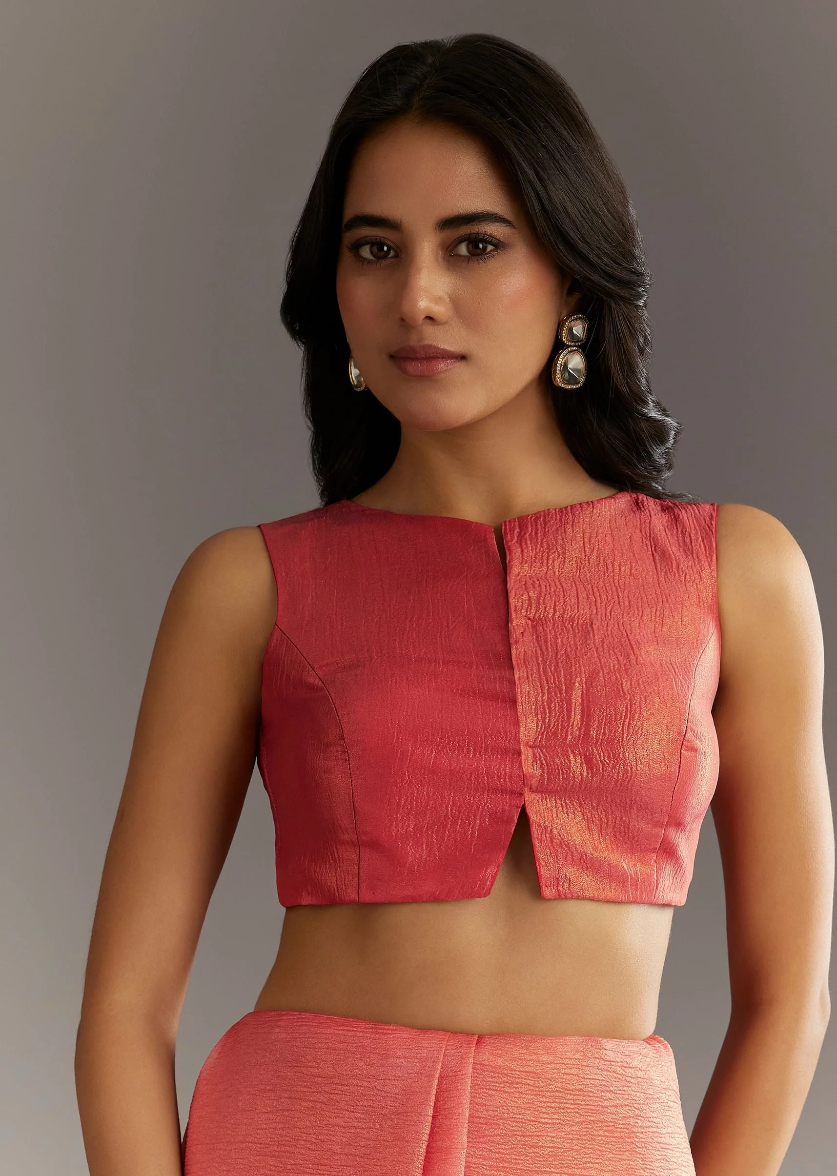 Rush Peach Crushed Tissue Saree With Scallop Embroidered Border - Image 7
