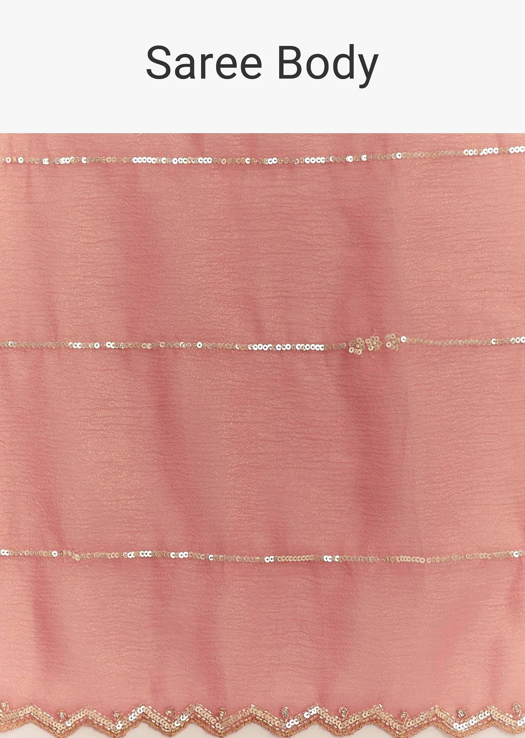 Rush Peach Crushed Tissue Saree With Scallop Embroidered Border - Image 9