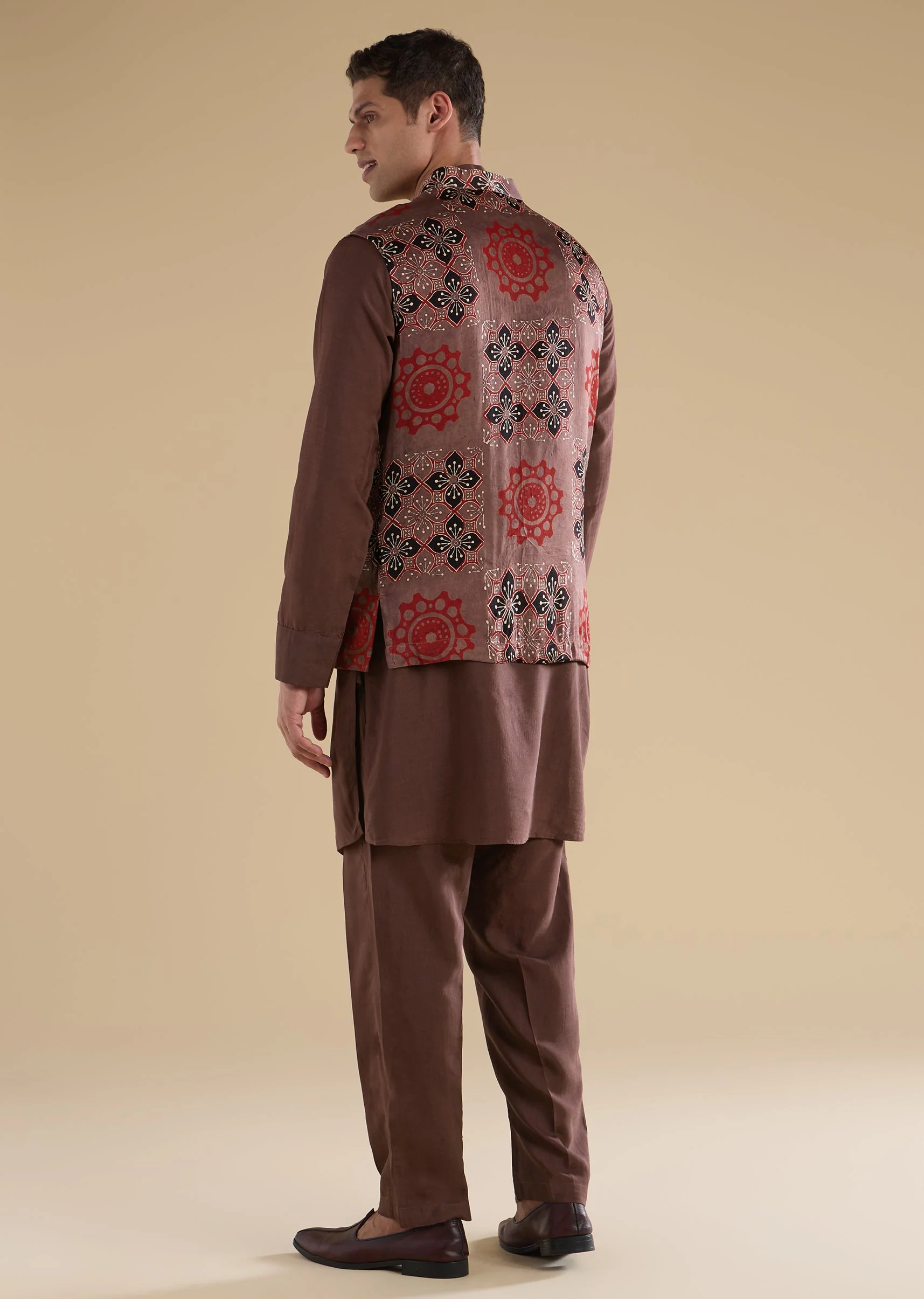 Rust Ajrakh Printed Kurta Jacket Set - Image 5