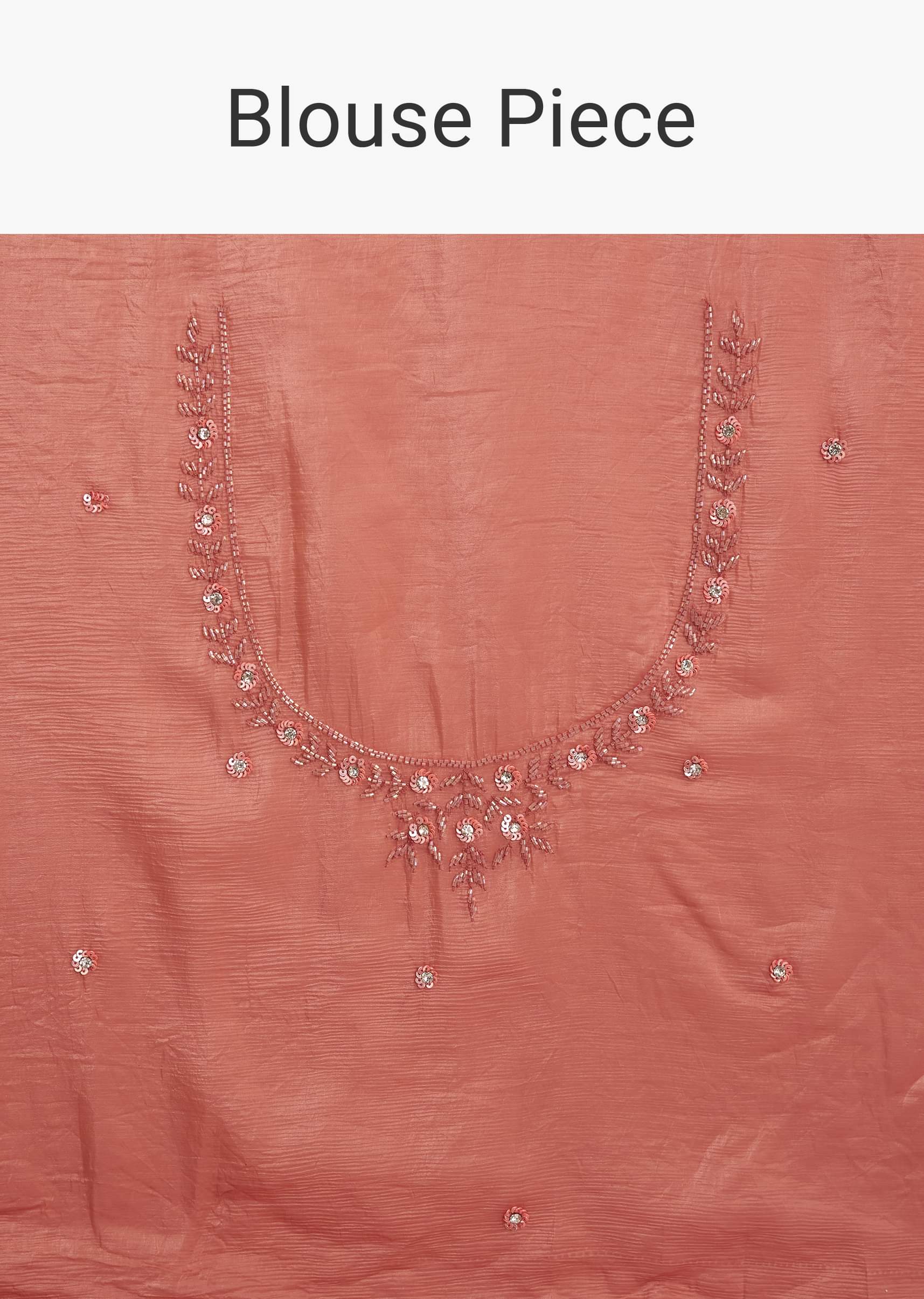 Rust Brown Crushed Tissue Cutdana And Sequin Embroidered Saree - Image 10