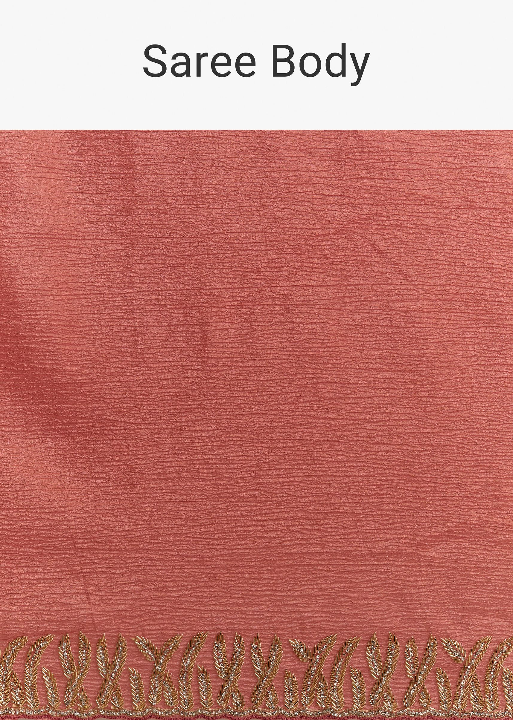 Rust Brown Crushed Tissue Saree With Scallop Border And Stone Embroidery - Image 10