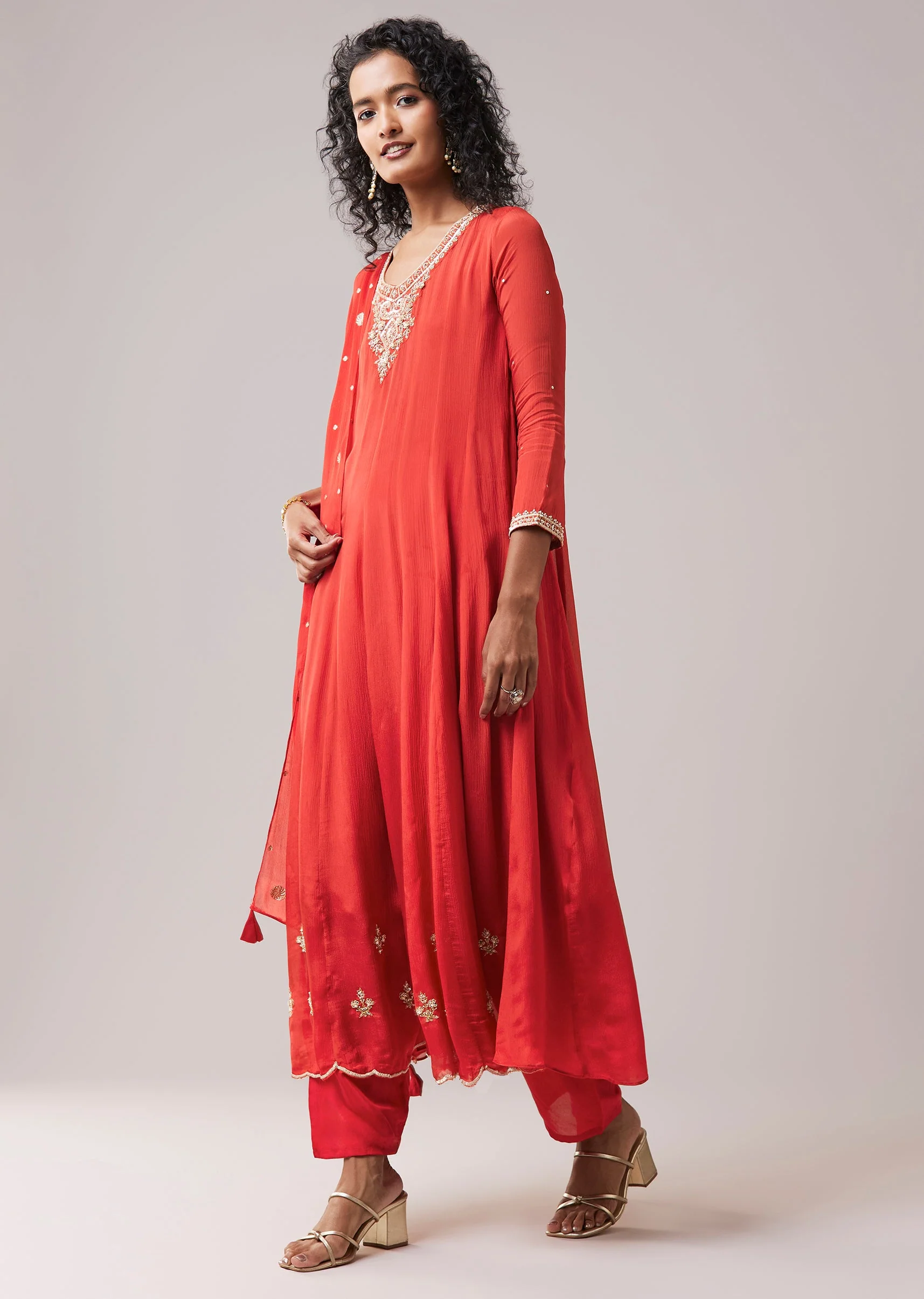 Rust Chinon Zardozi Work Anarkali Set - Image 3
