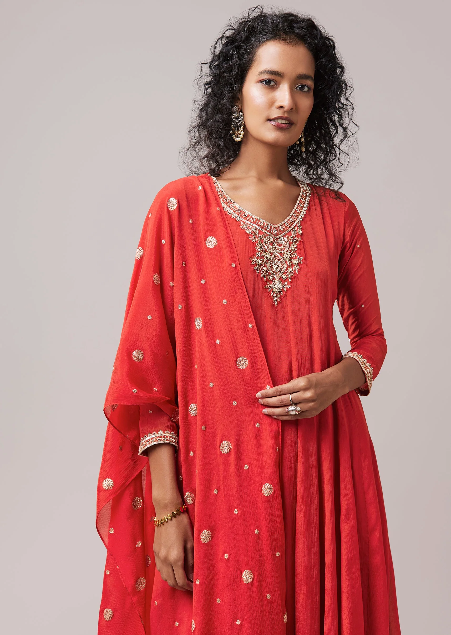Rust Chinon Zardozi Work Anarkali Set - Image 4
