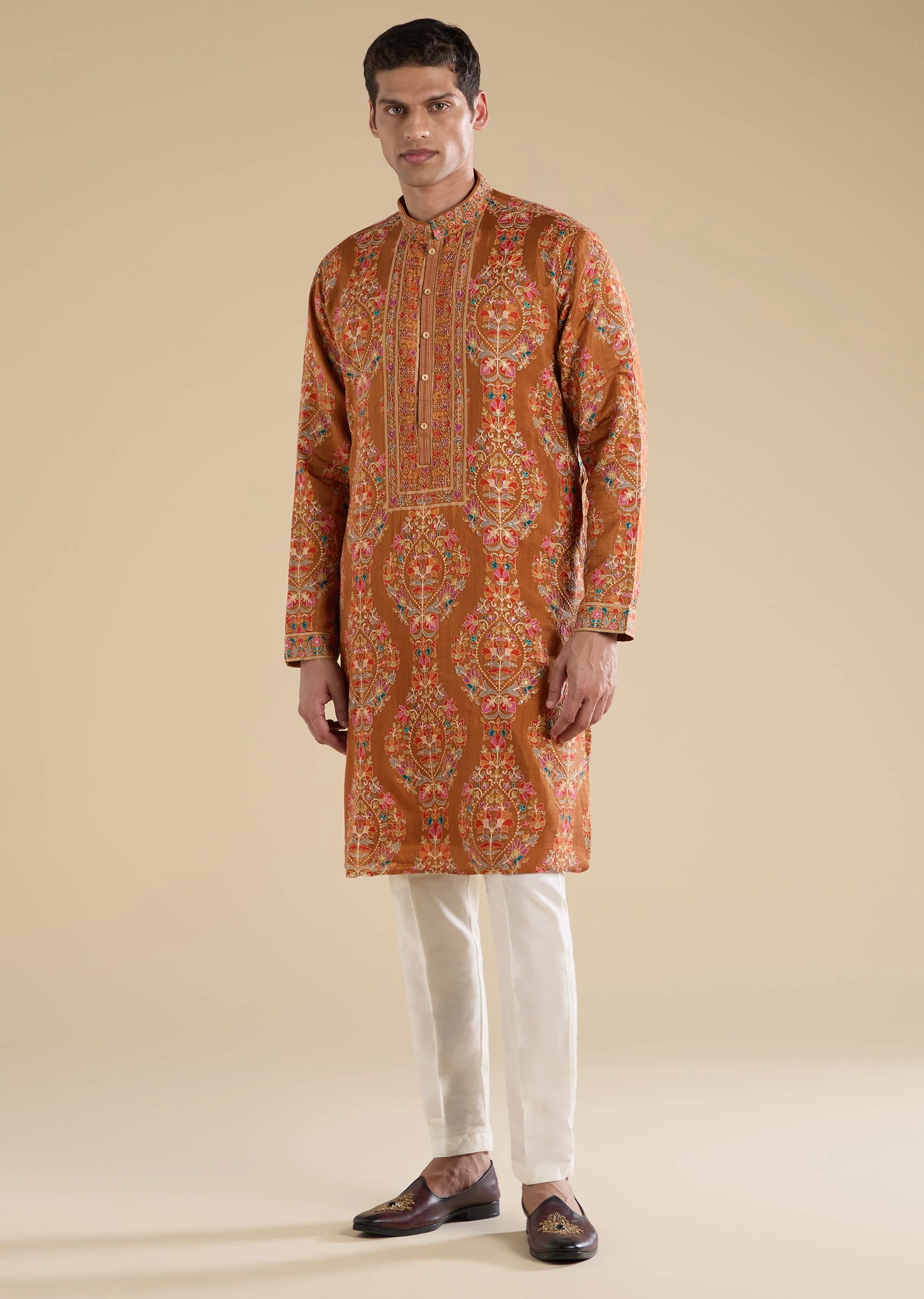 Rust Embellished Kurta Set