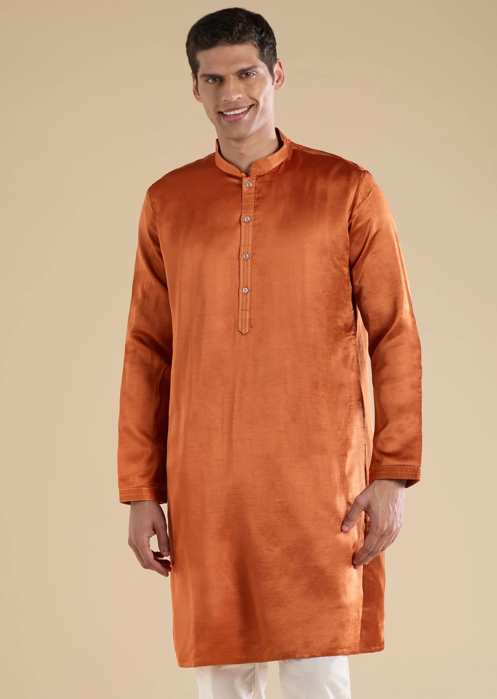 Rust Embroidered Silk Kurta Jacket Set - Image 6