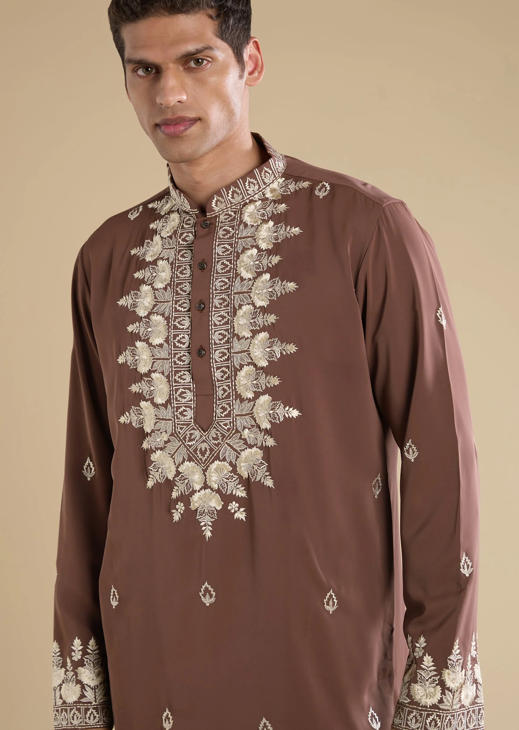 Rust Embroidered Silk Kurta Set - Image 2