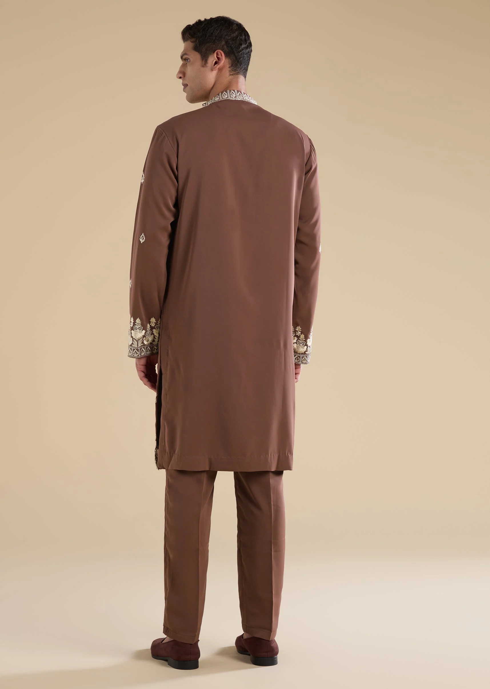 Rust Embroidered Silk Kurta Set - Image 5
