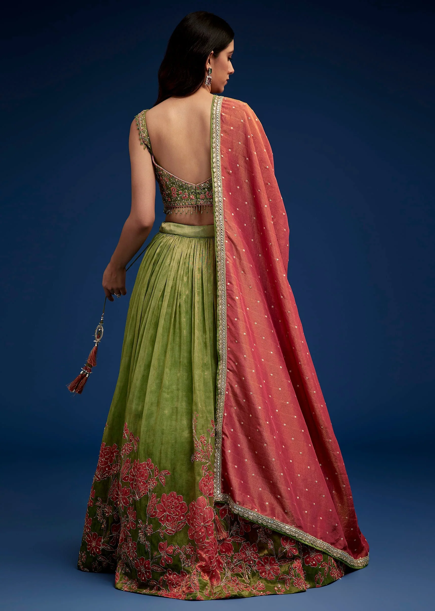 Rust Green Embroidered Lehenga Choli Set With Dupatta - Image 5