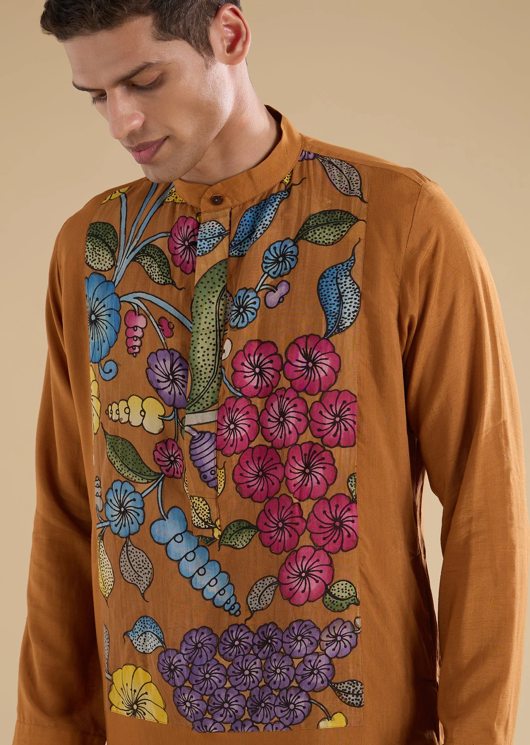 Rust Kalamkari Printed Kurta Set - Image 2