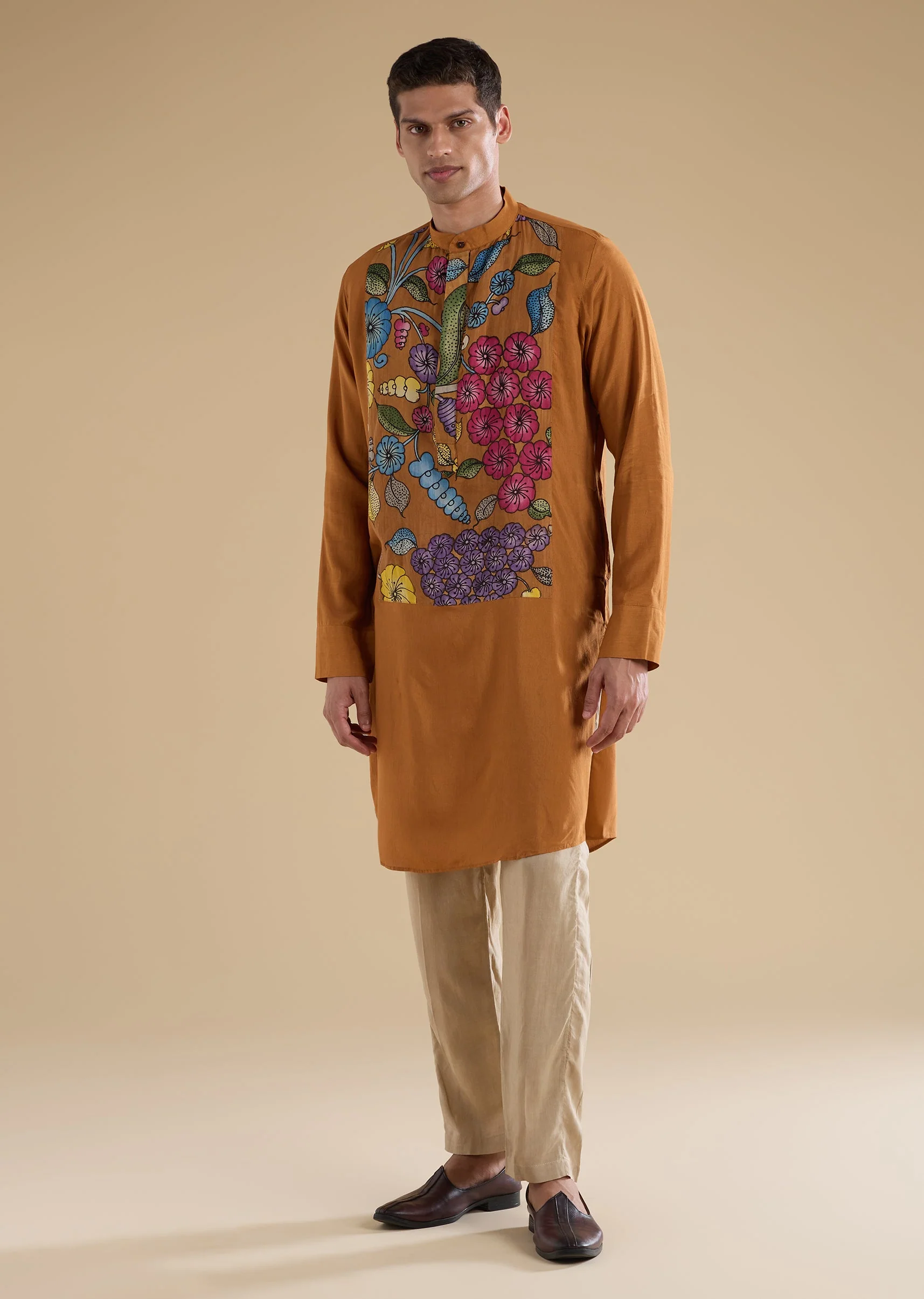 Rust Kalamkari Printed Kurta Set - Image 3
