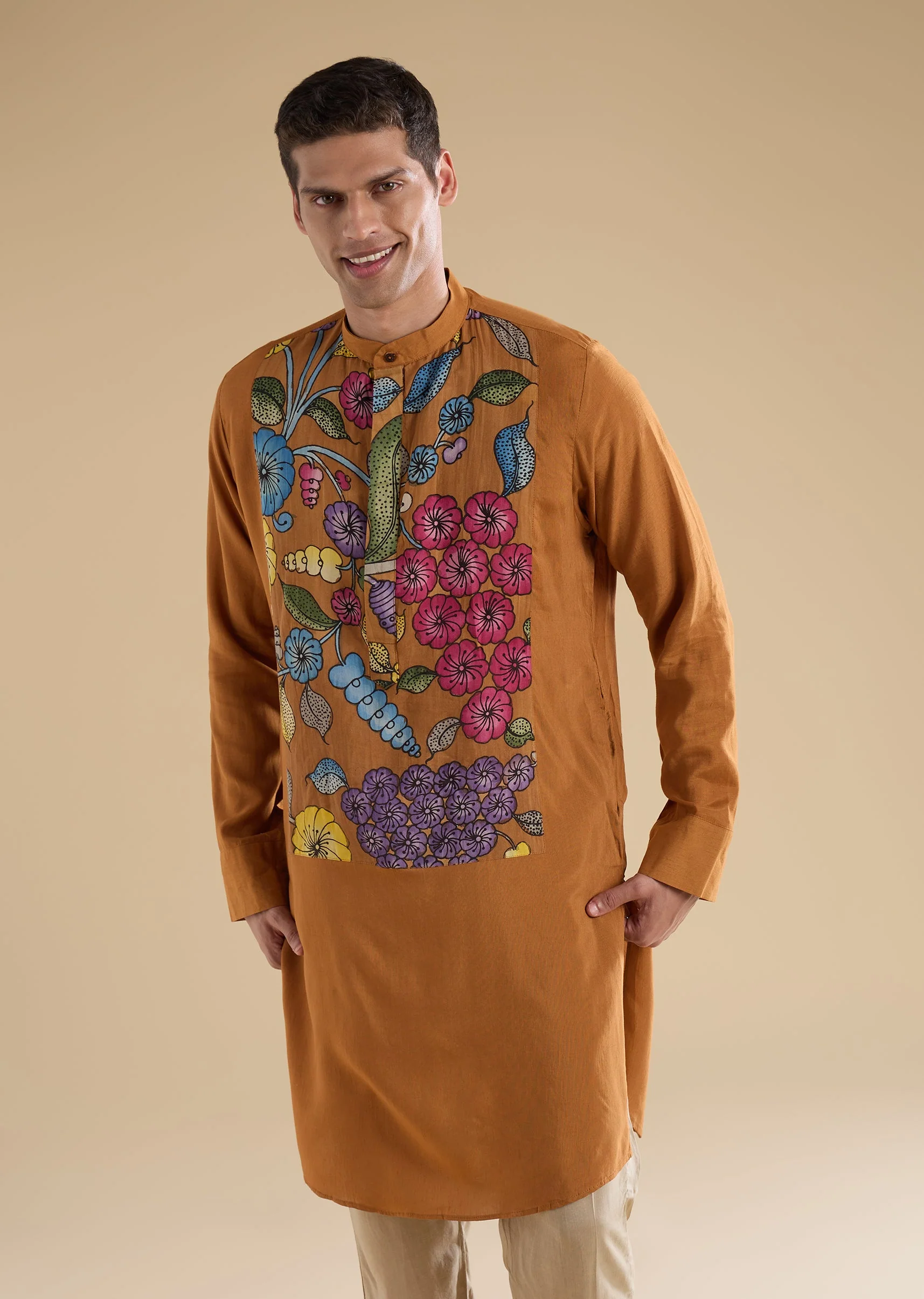 Rust Kalamkari Printed Kurta Set - Image 4