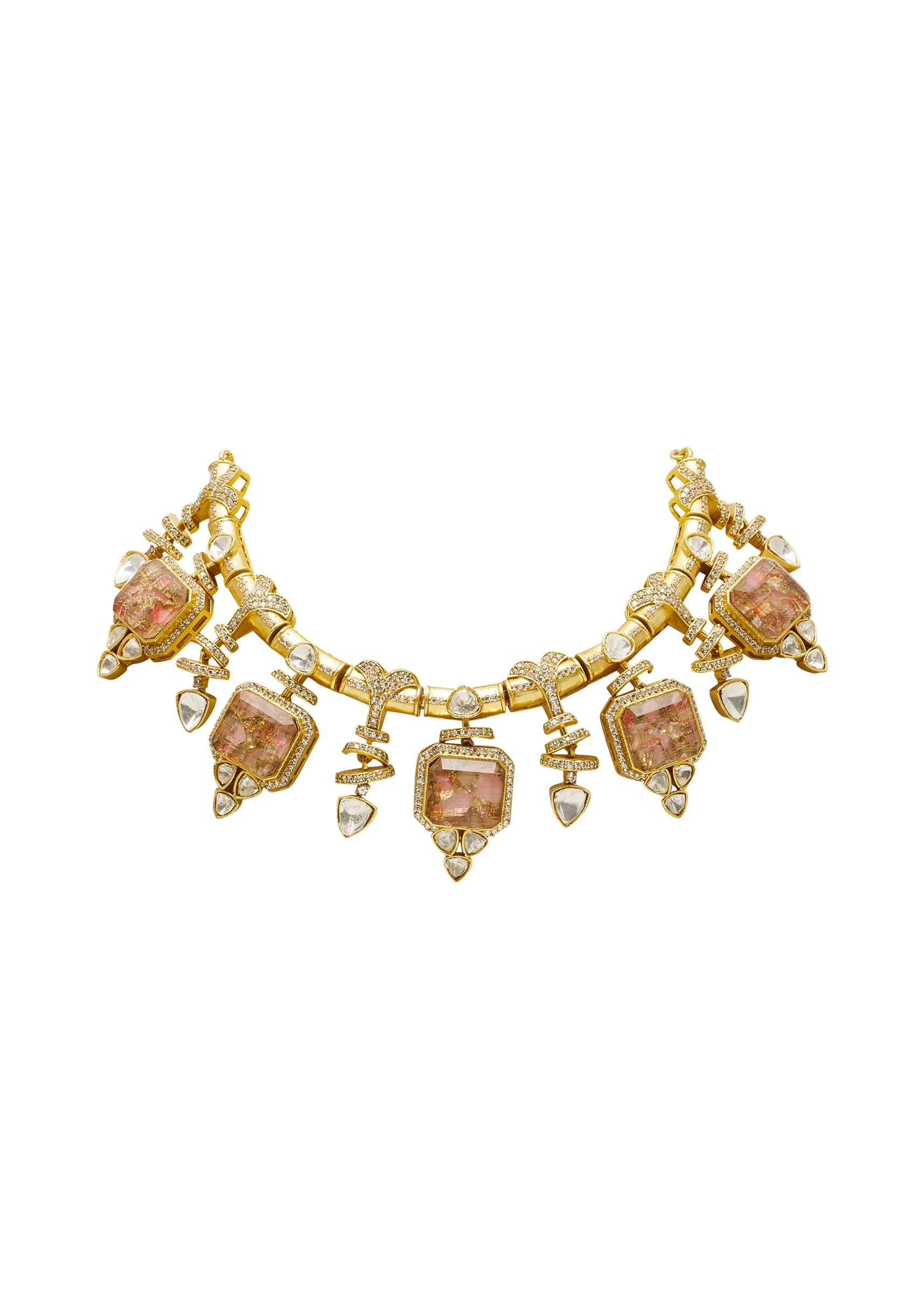 Rust Kundan Choker Necklace Set - Image 3