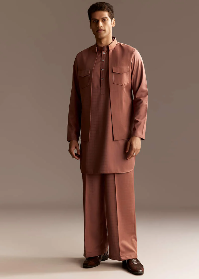Rust Kurta Jacket Set With Palazzo Pants - Image 2