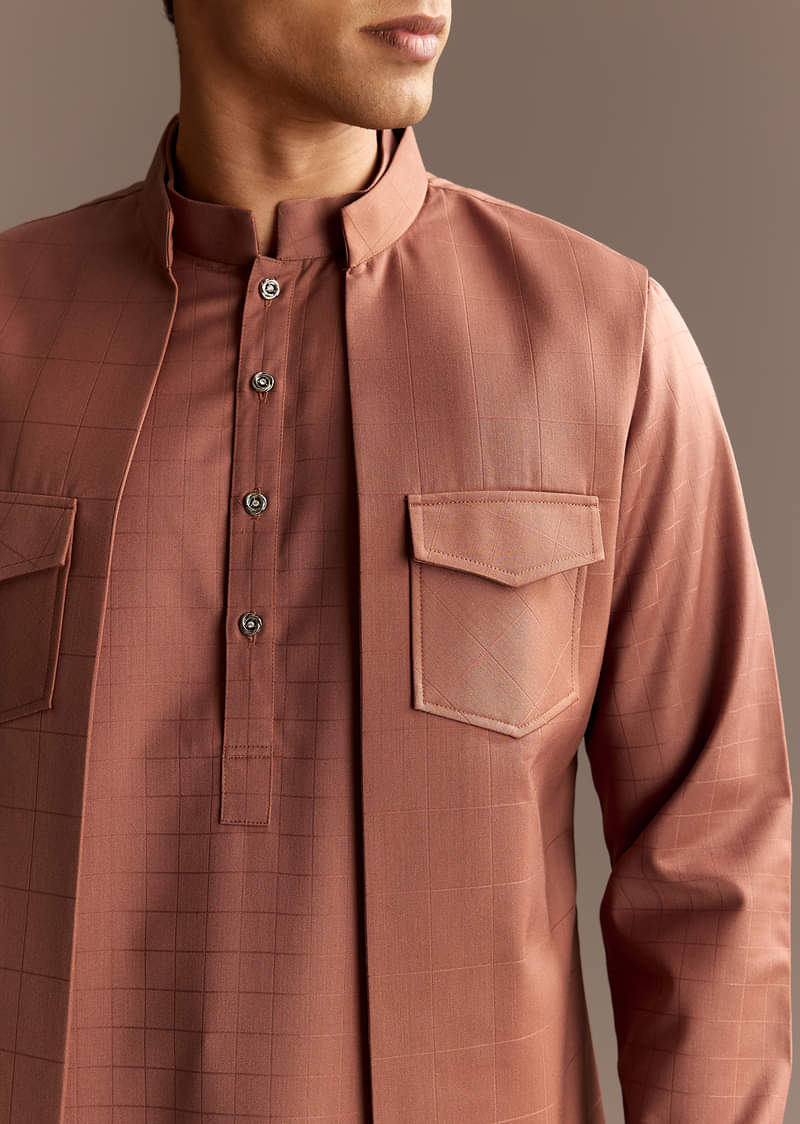 Rust Kurta Jacket Set With Palazzo Pants - Image 4