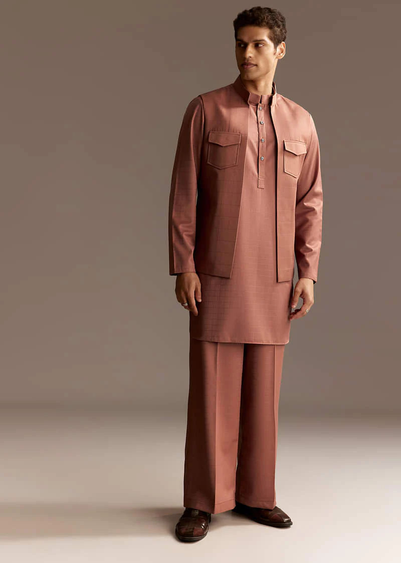 Rust Kurta Jacket Set With Palazzo Pants - Image 5