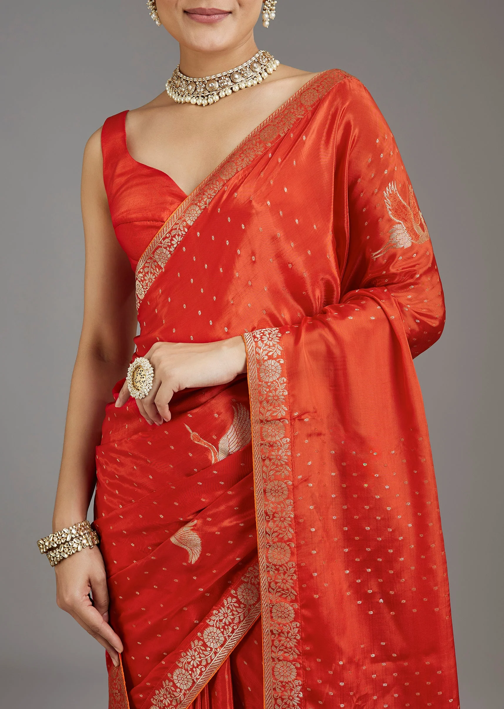Rust Orange Dola Silk Saree - Image 2