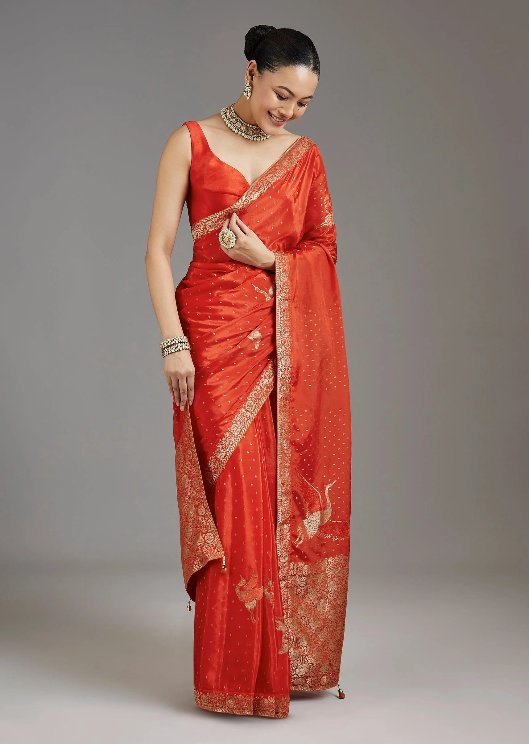 Rust Orange Dola Silk Saree - Image 3