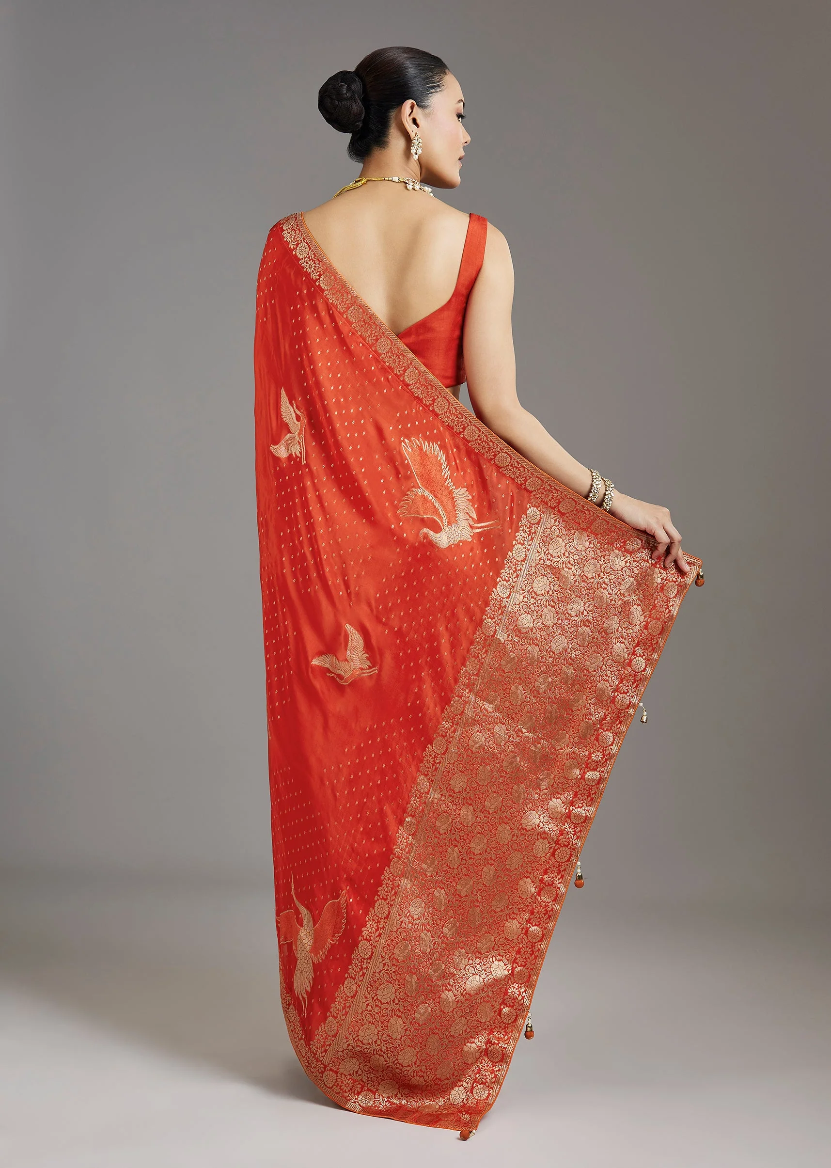 Rust Orange Dola Silk Saree - Image 4