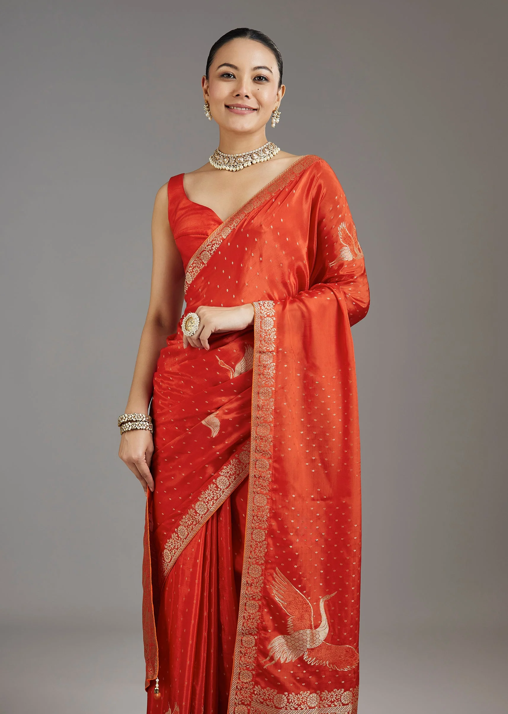 Rust Orange Dola Silk Saree - Image 5