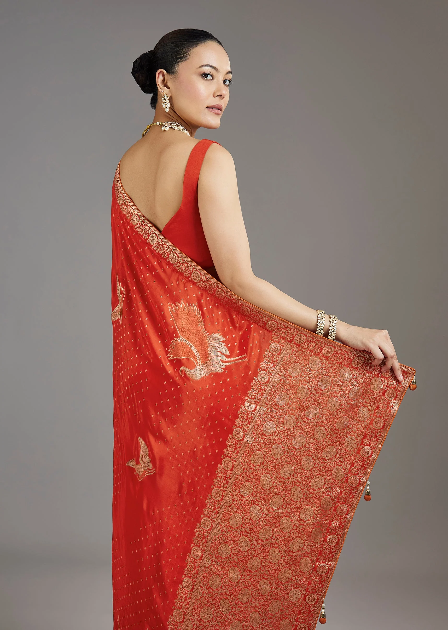 Rust Orange Dola Silk Saree - Image 6