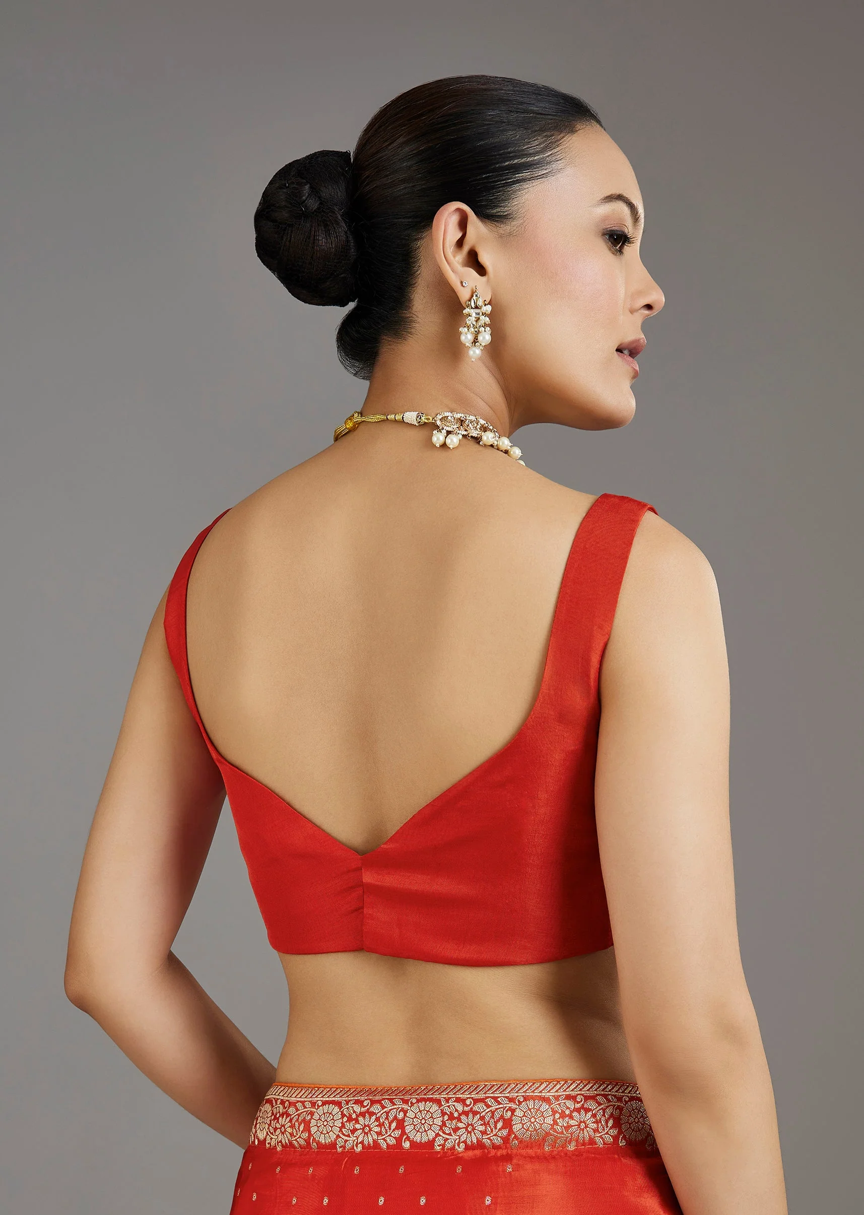 Rust Orange Dola Silk Saree - Image 8