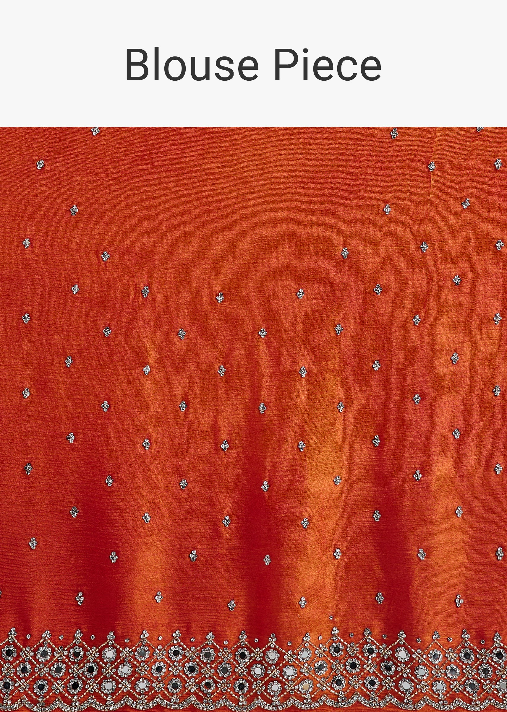 Rust Orange Embroidered Border Saree with Blouse Fabric - Image 10