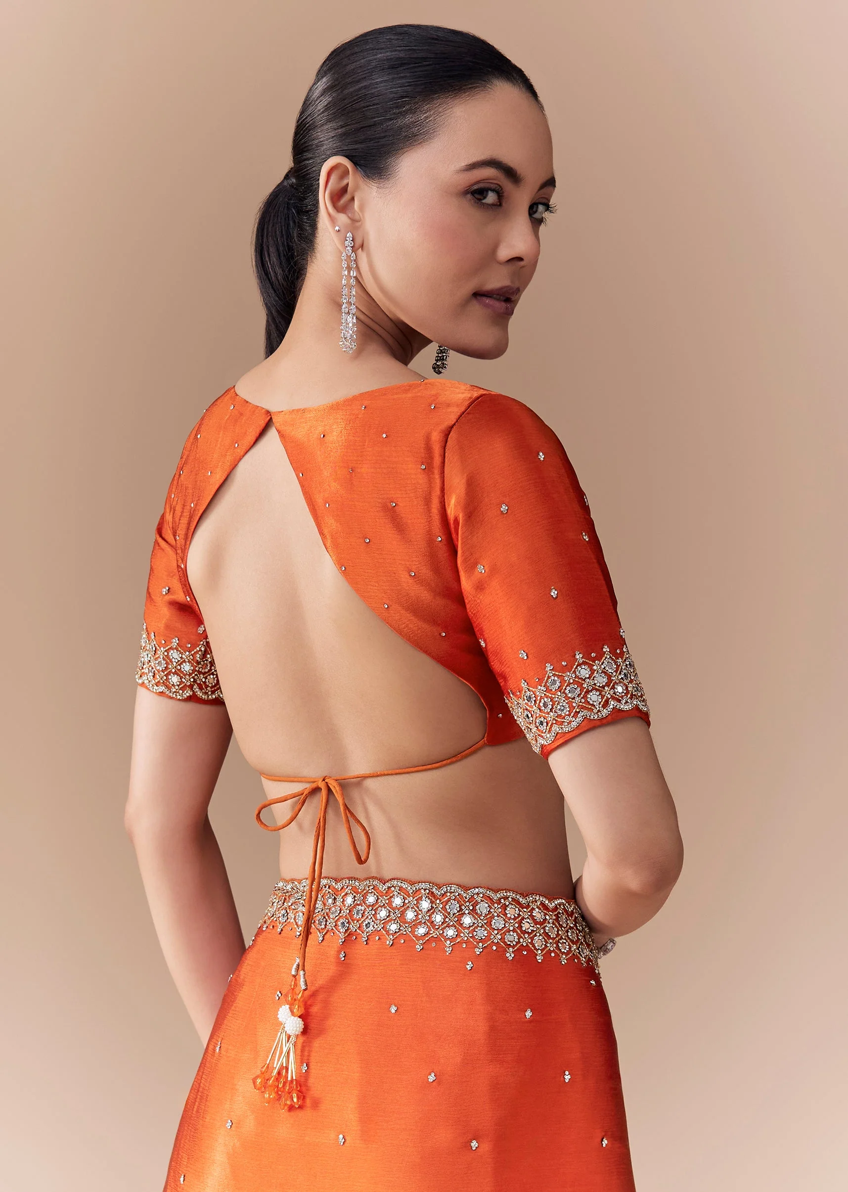 Rust Orange Embroidered Border Saree with Blouse Fabric - Image 8