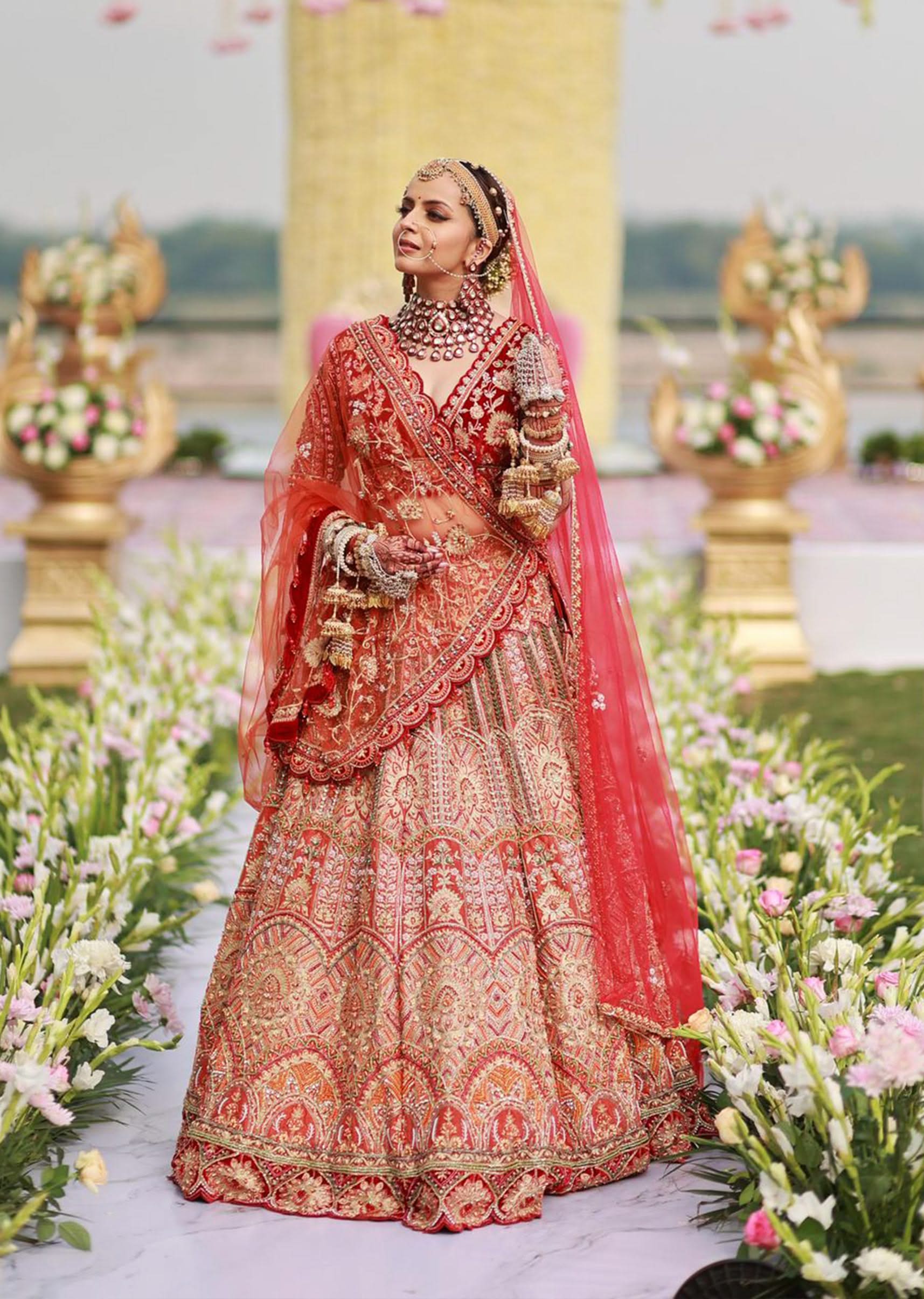Rust Orange Embroidered Bridal Lehenga Set With Aari Work - Image 6