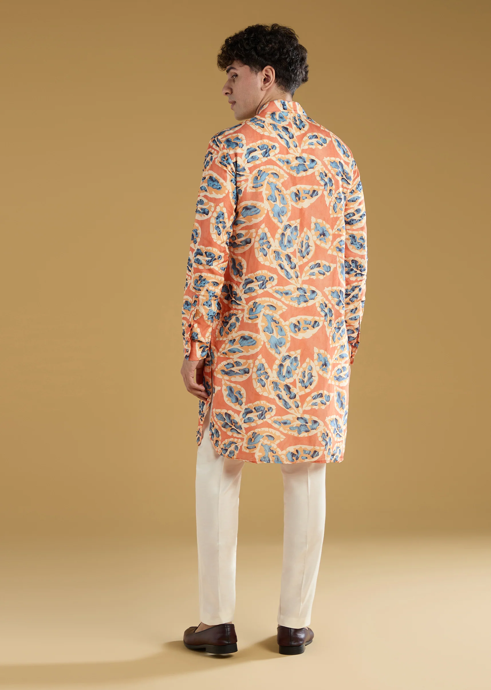 Rust Orange Silk Zipper Kurta Set - Image 5