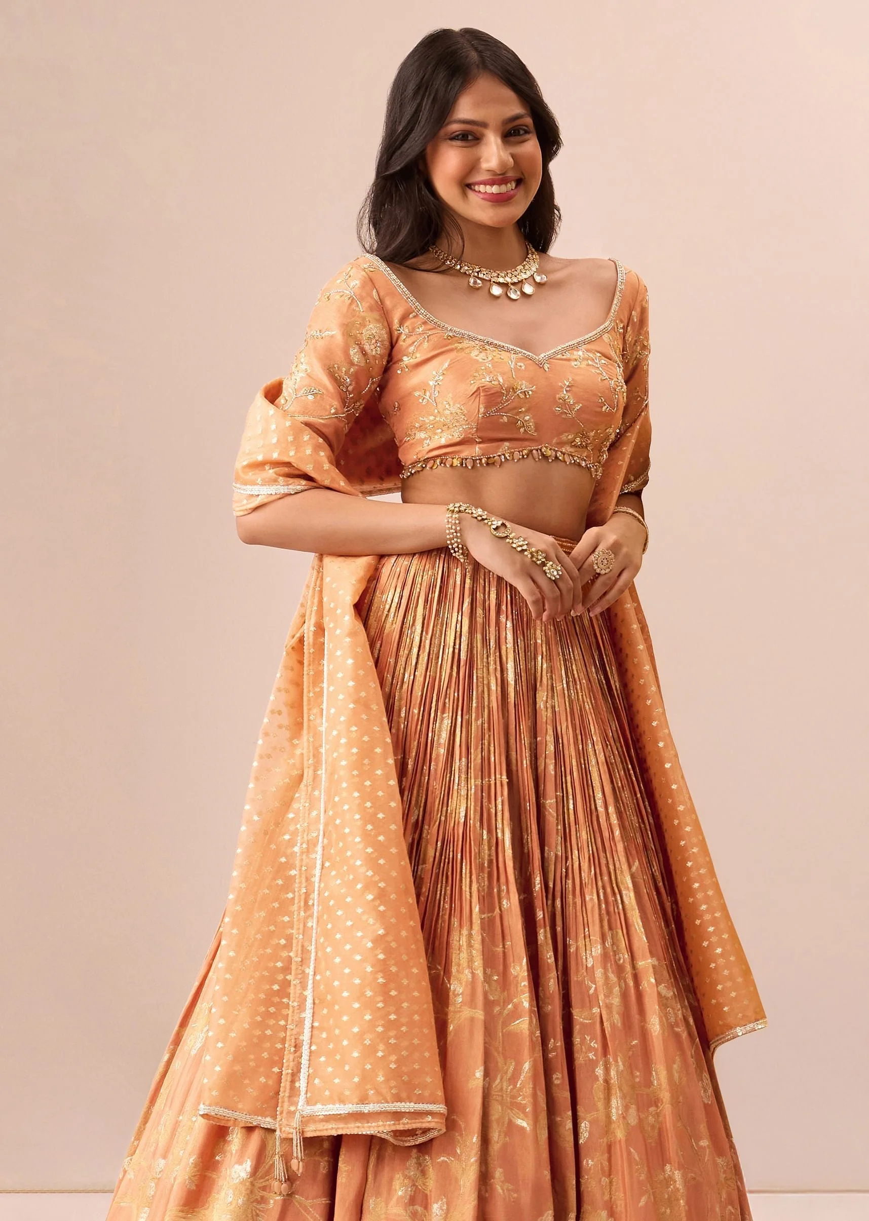 Rust Orange Tassel Embroidered Blouse With Lehenga And Dupatta - Image 2