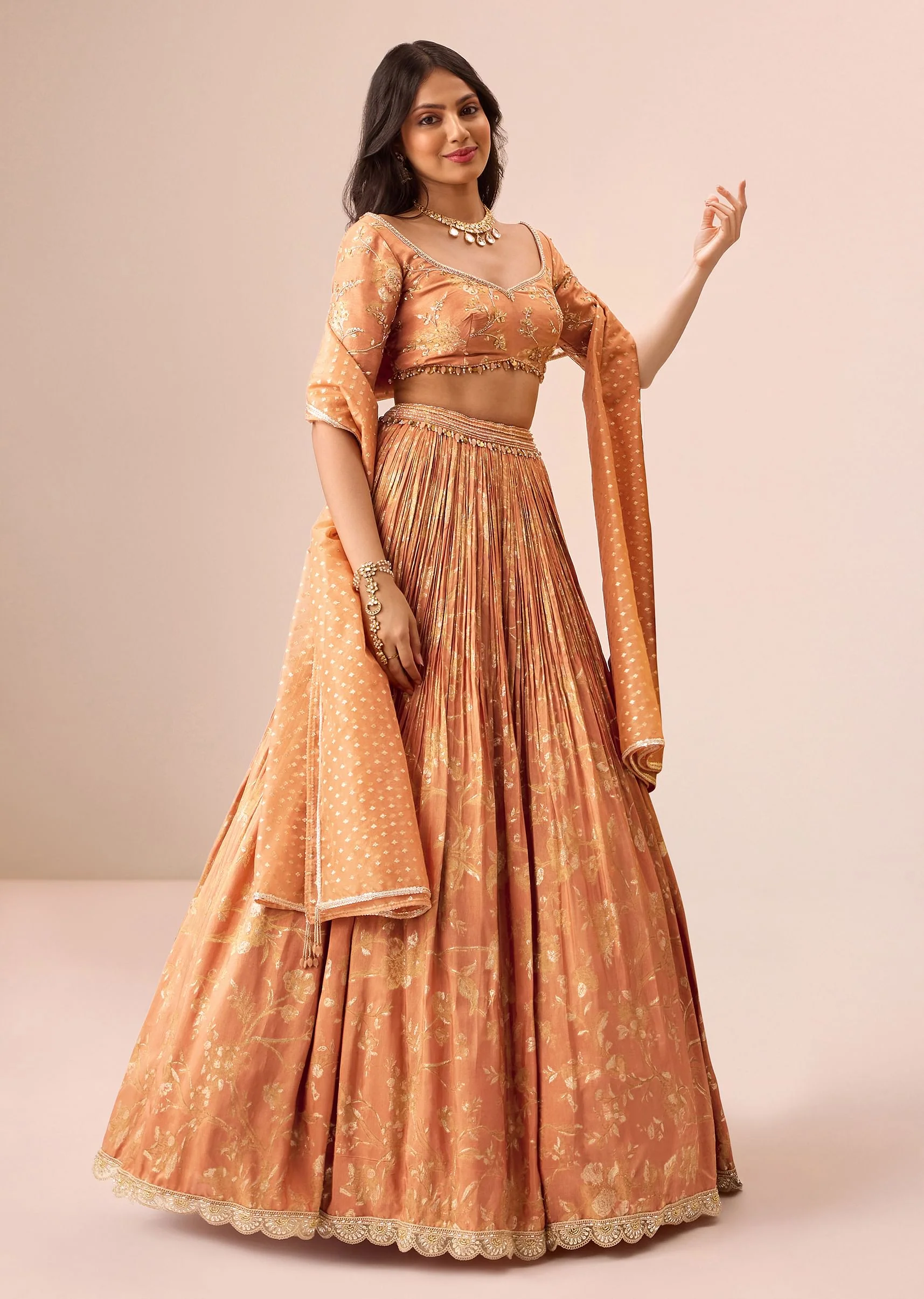 Rust Orange Tassel Embroidered Blouse With Lehenga And Dupatta - Image 4