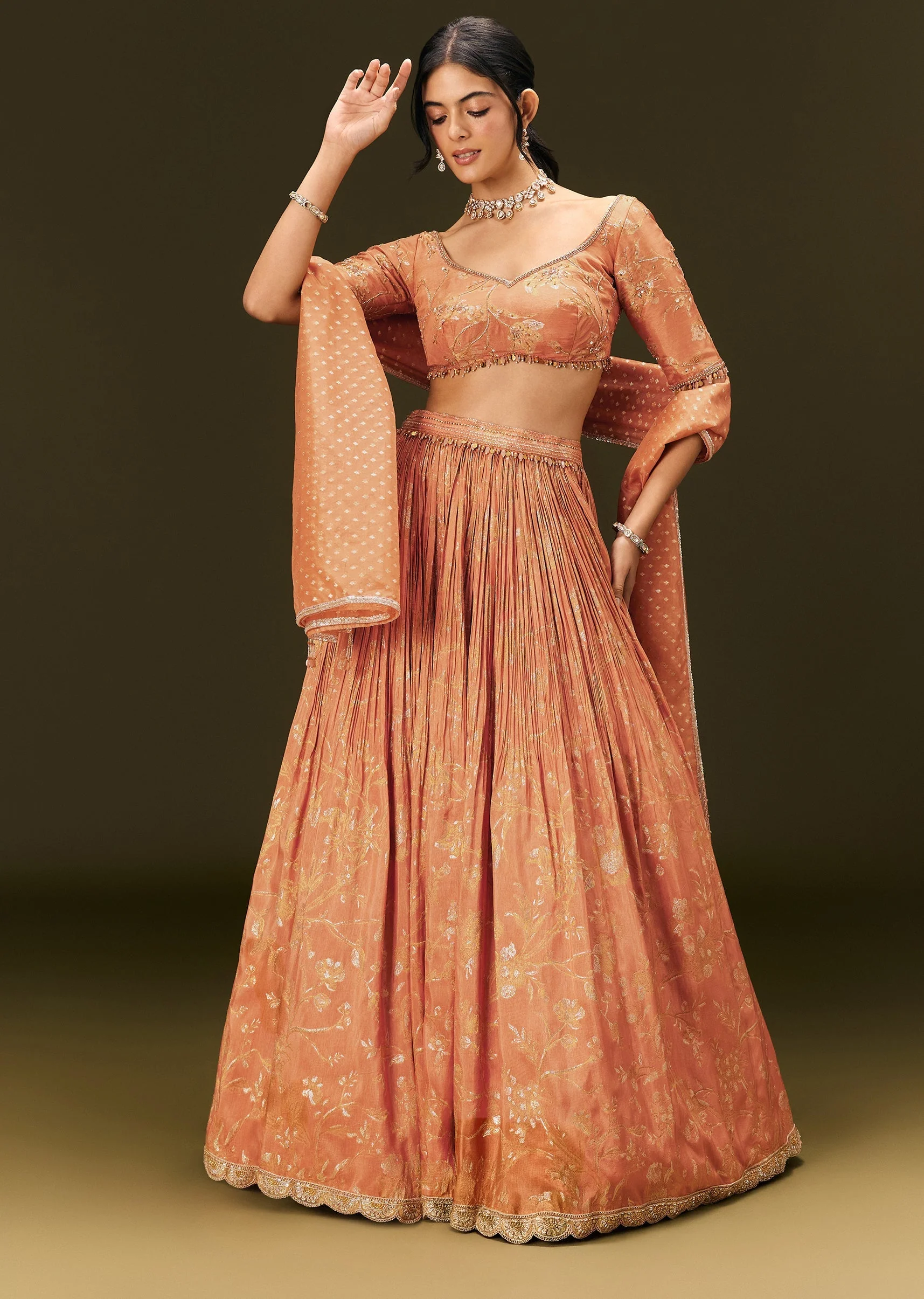 Rust Orange Tassel Embroidered Blouse With Lehenga And Dupatta - Image 5