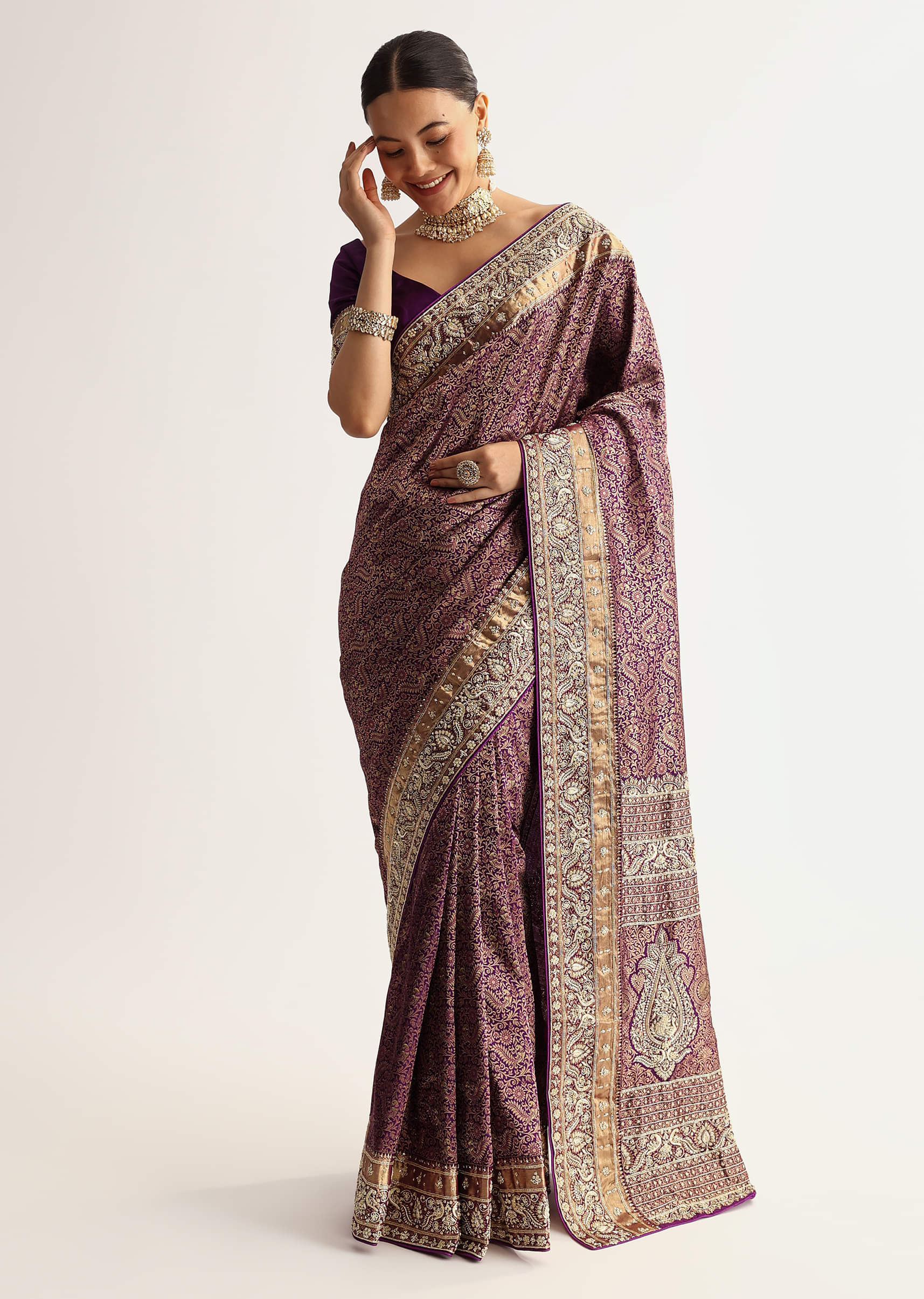 Rust Pink Tissue Saree With Zardosi Sequin Embroidery - Image 2