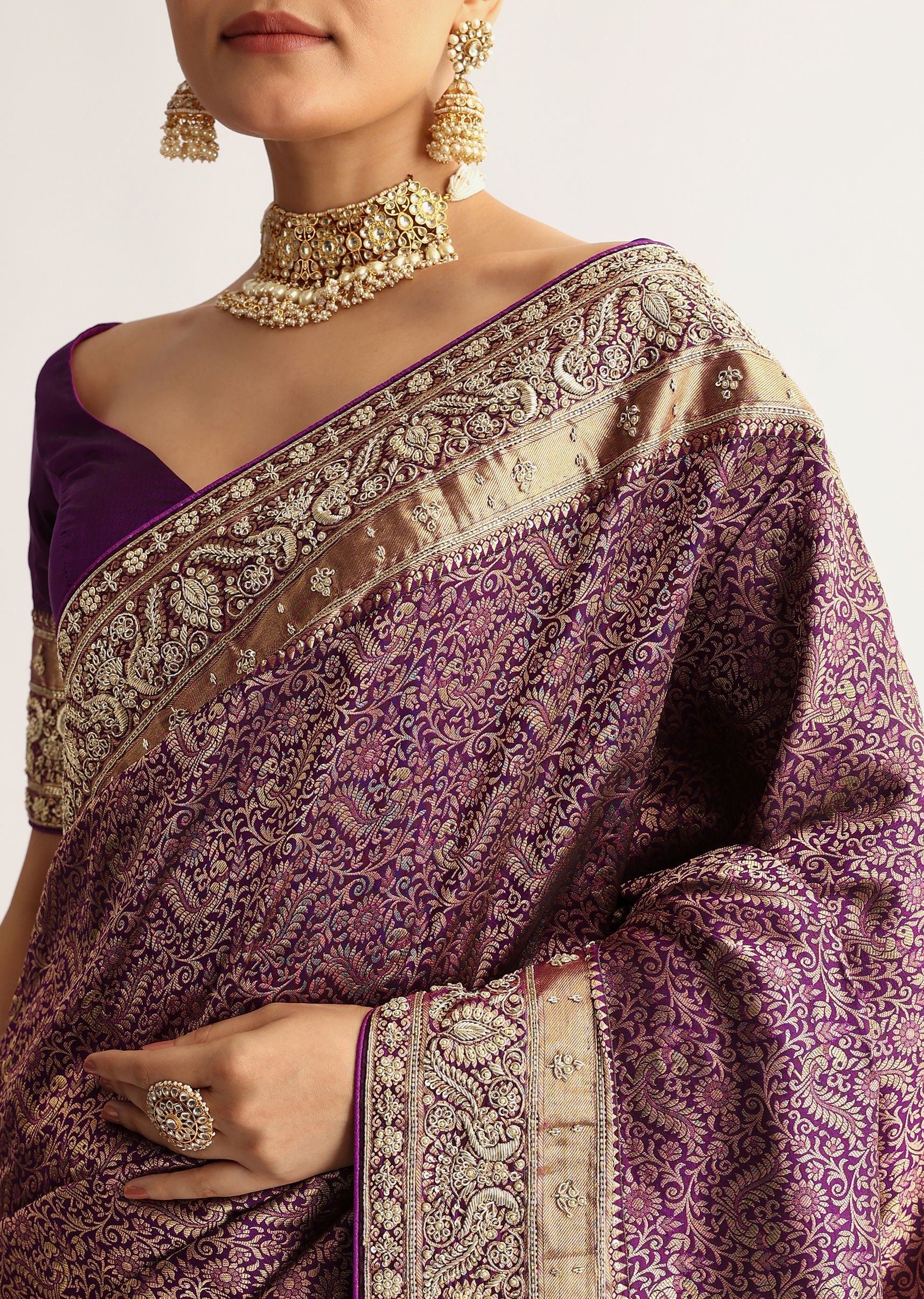 Rust Pink Tissue Saree With Zardosi Sequin Embroidery - Image 3