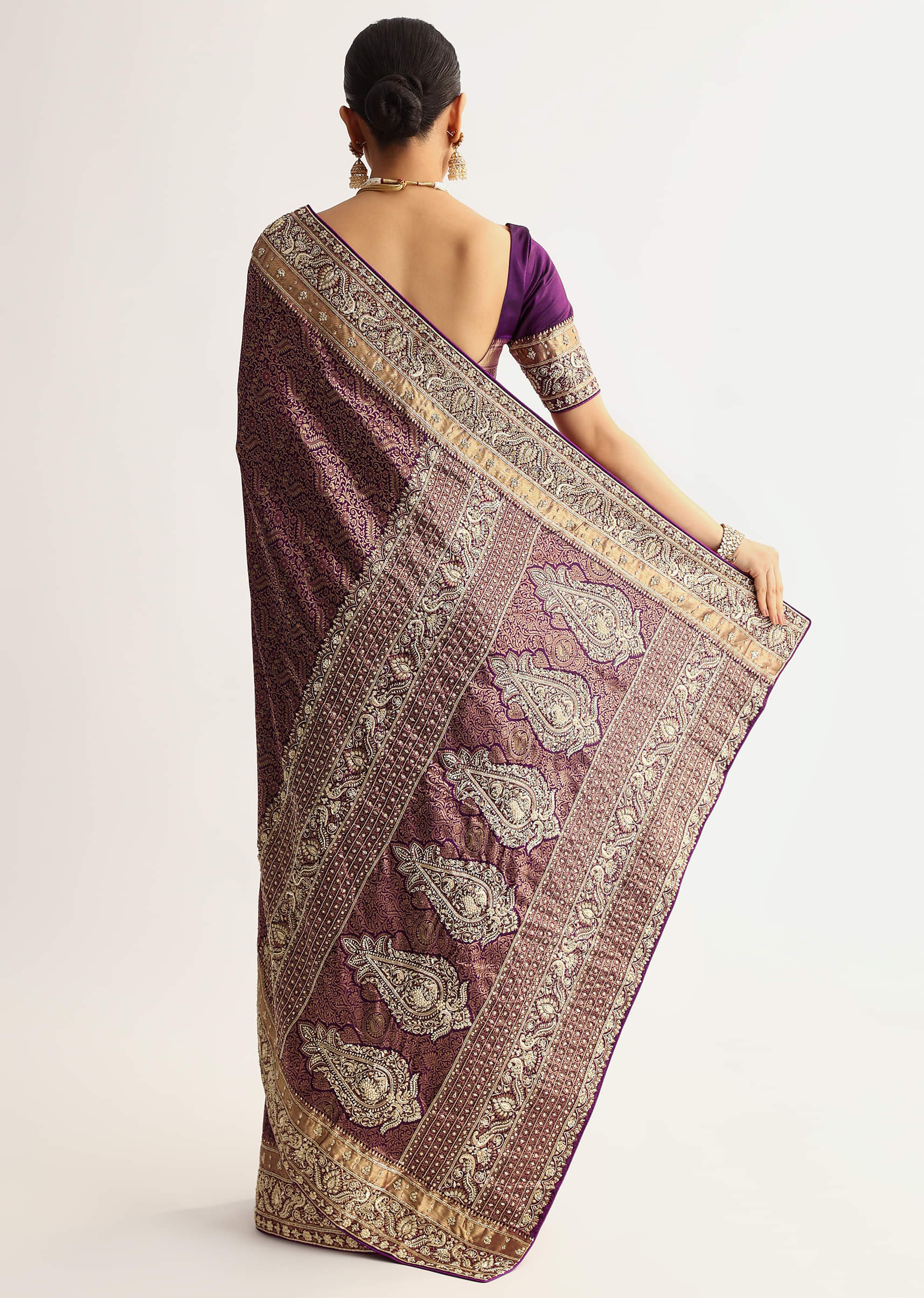 Rust Pink Tissue Saree With Zardosi Sequin Embroidery - Image 6